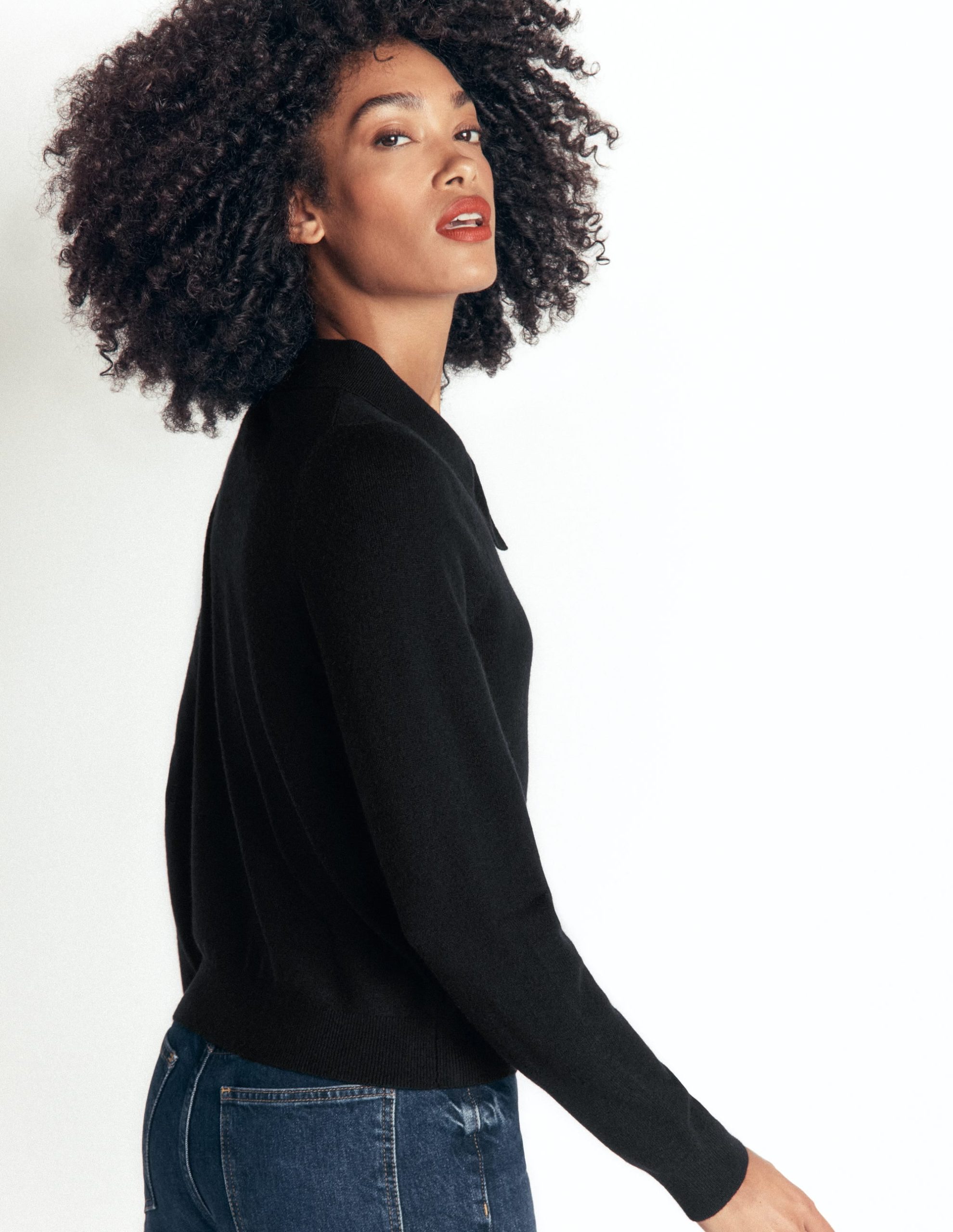 Bow Neck Knitted Sweater-Black - Image 3