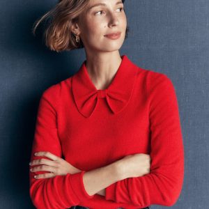 Bow Neck Knitted Sweater-Poppy Red
