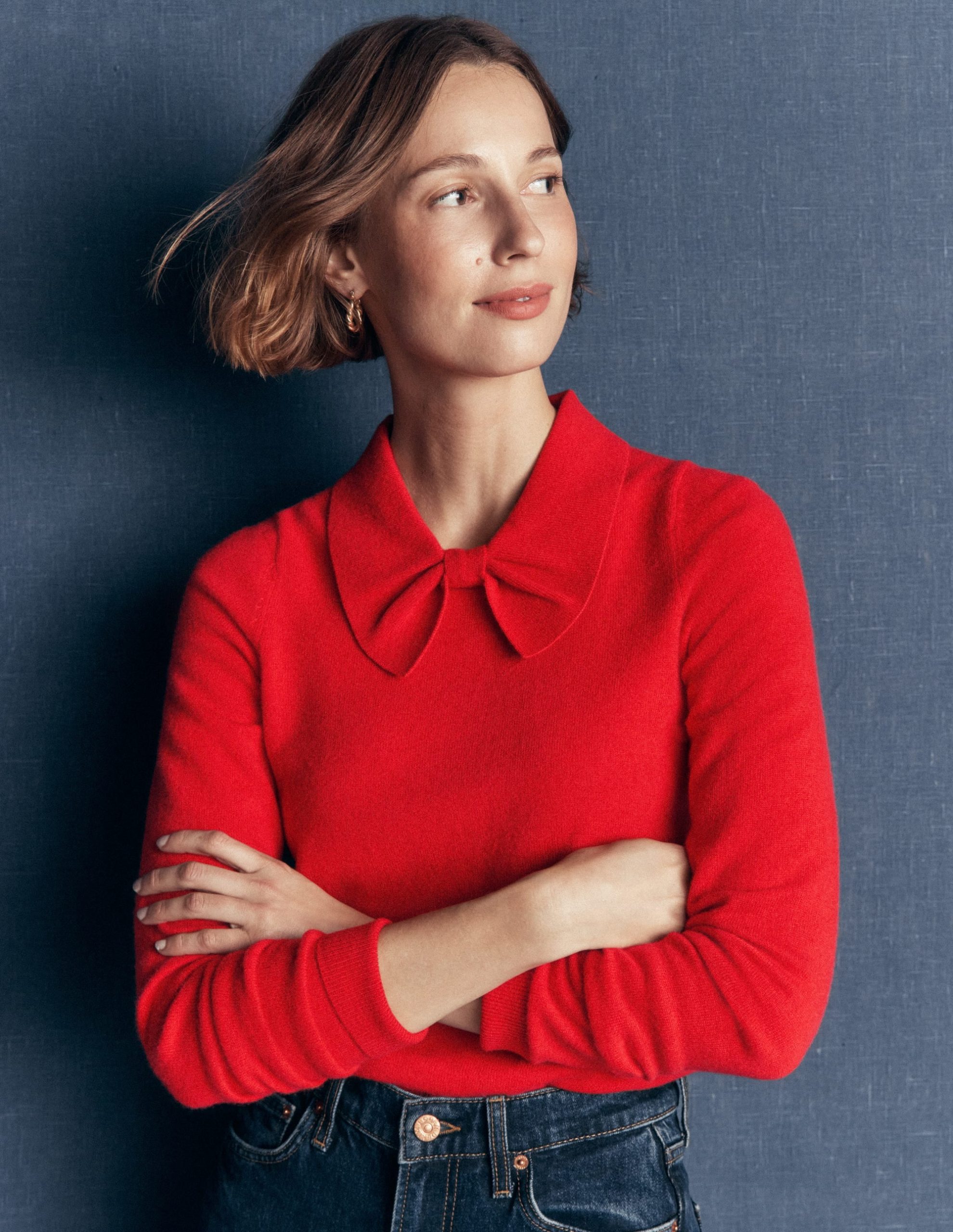 Bow Neck Knitted Sweater-Poppy Red
