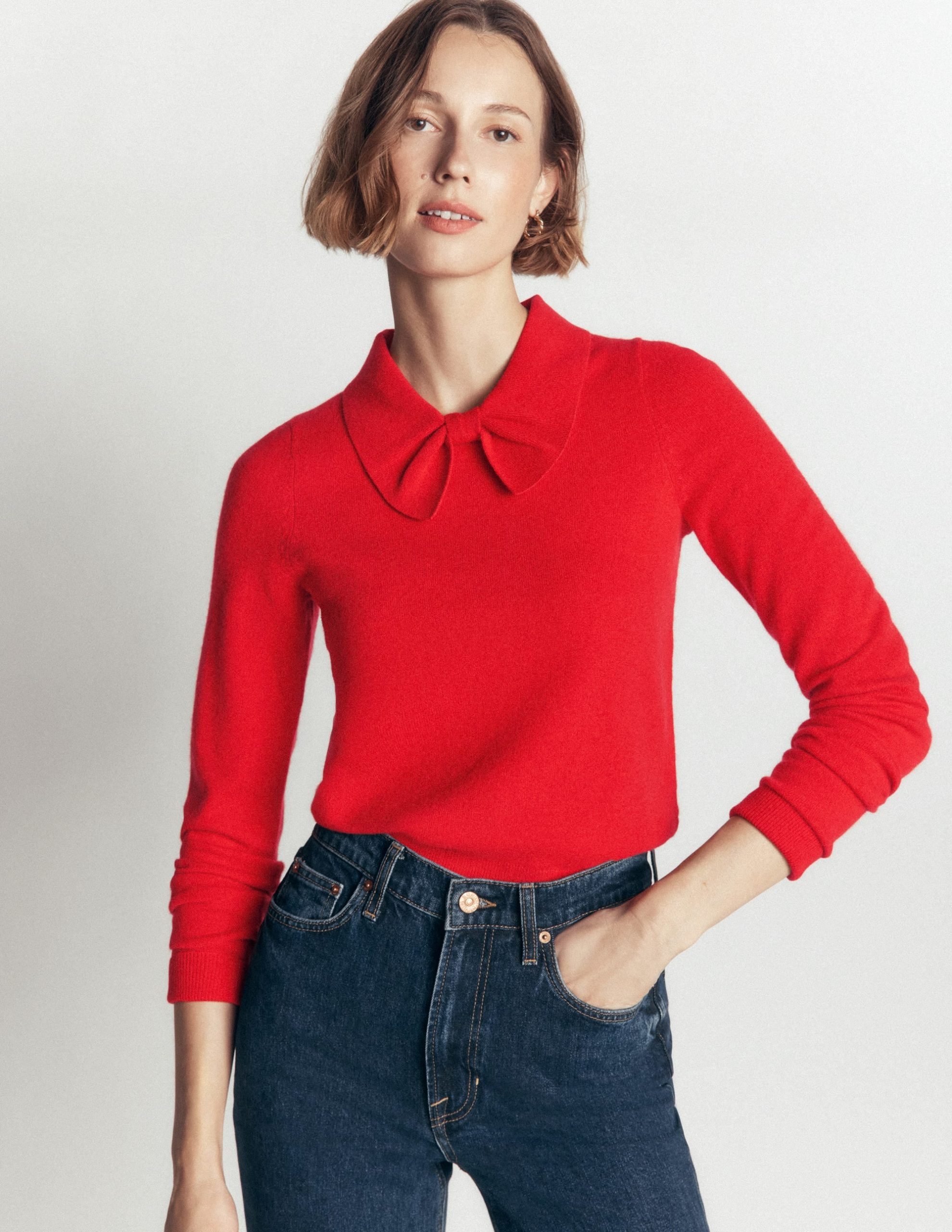 Bow Neck Knitted Sweater-Poppy Red - Image 4