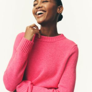 Marta Merino Wool Crew Sweater-Pink Power