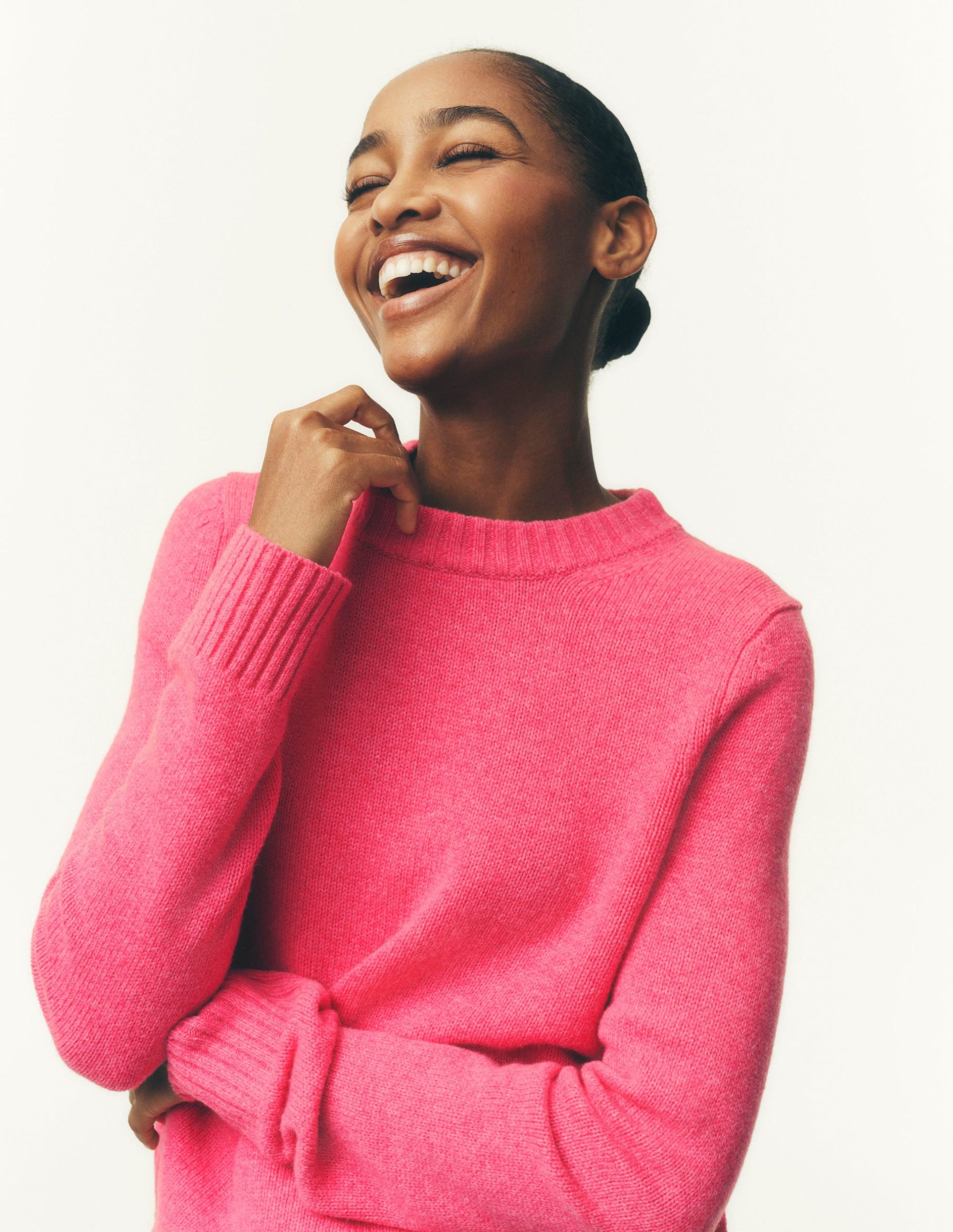 Marta Merino Wool Crew Sweater-Pink Power