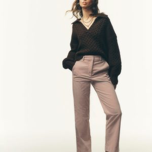 Collared Cable Knit Sweater-Raw Umber