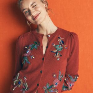Ria Embellished Knit Cardigan-Gingerbread