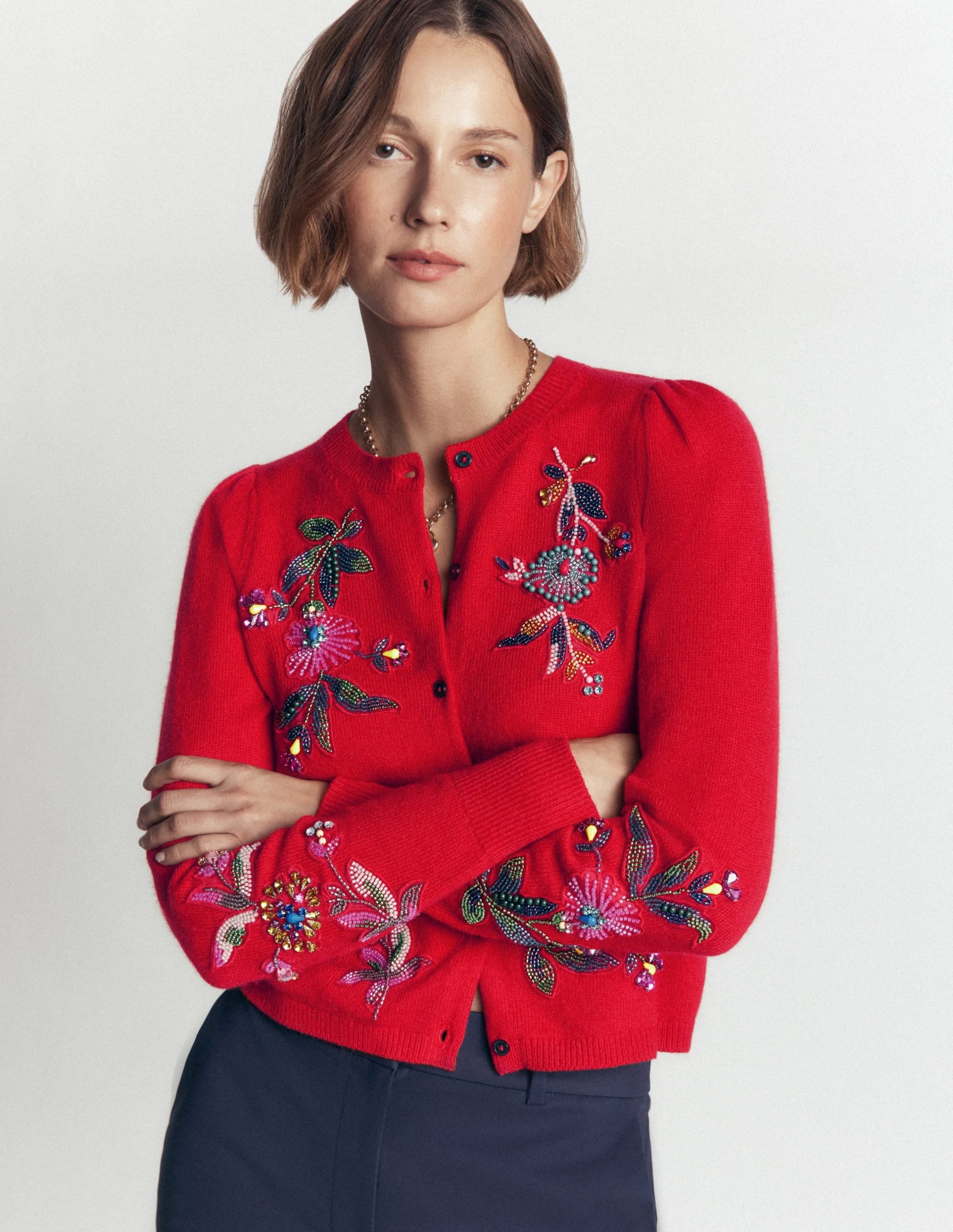 Ria Embellished Knit Cardigan-Poppy Red - Image 2