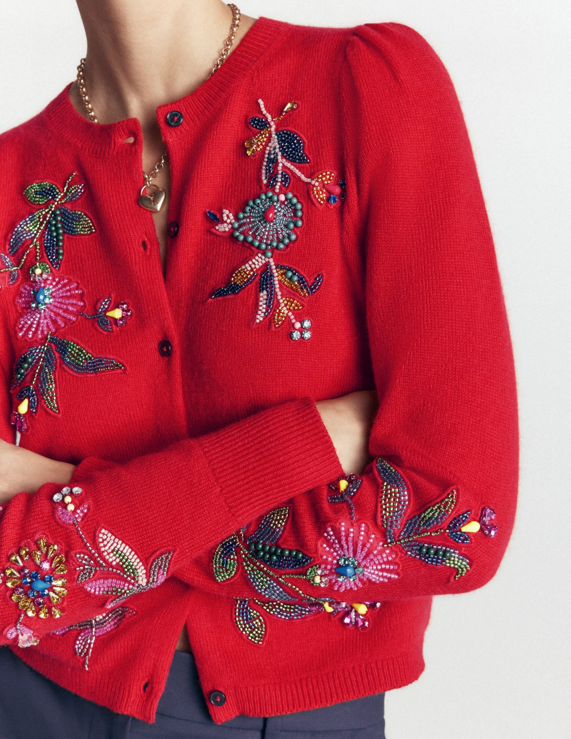 Ria Embellished Knit Cardigan-Poppy Red - Image 3