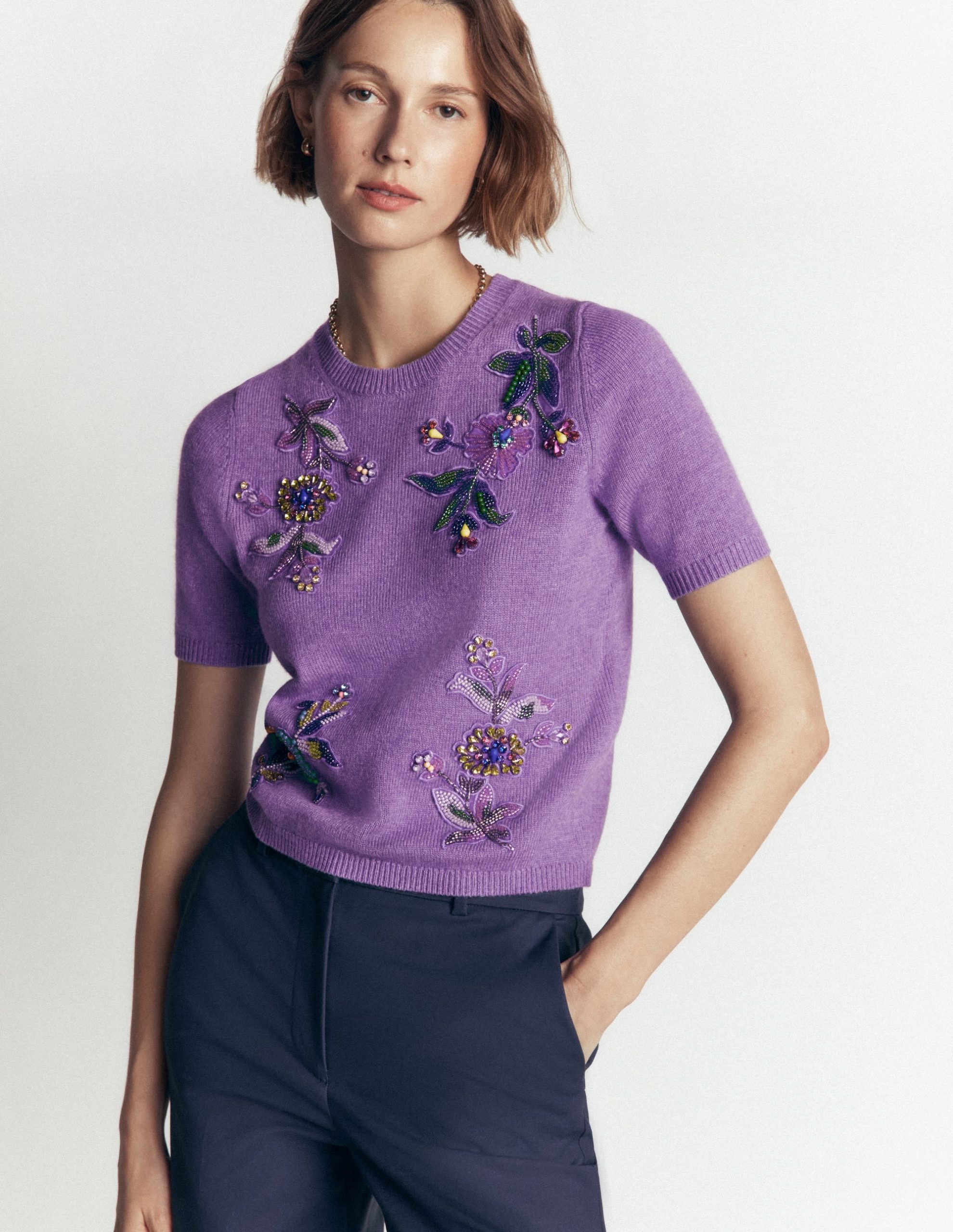 Ria Embellished Knit T-Shirt-Amethyst Purple - Image 3