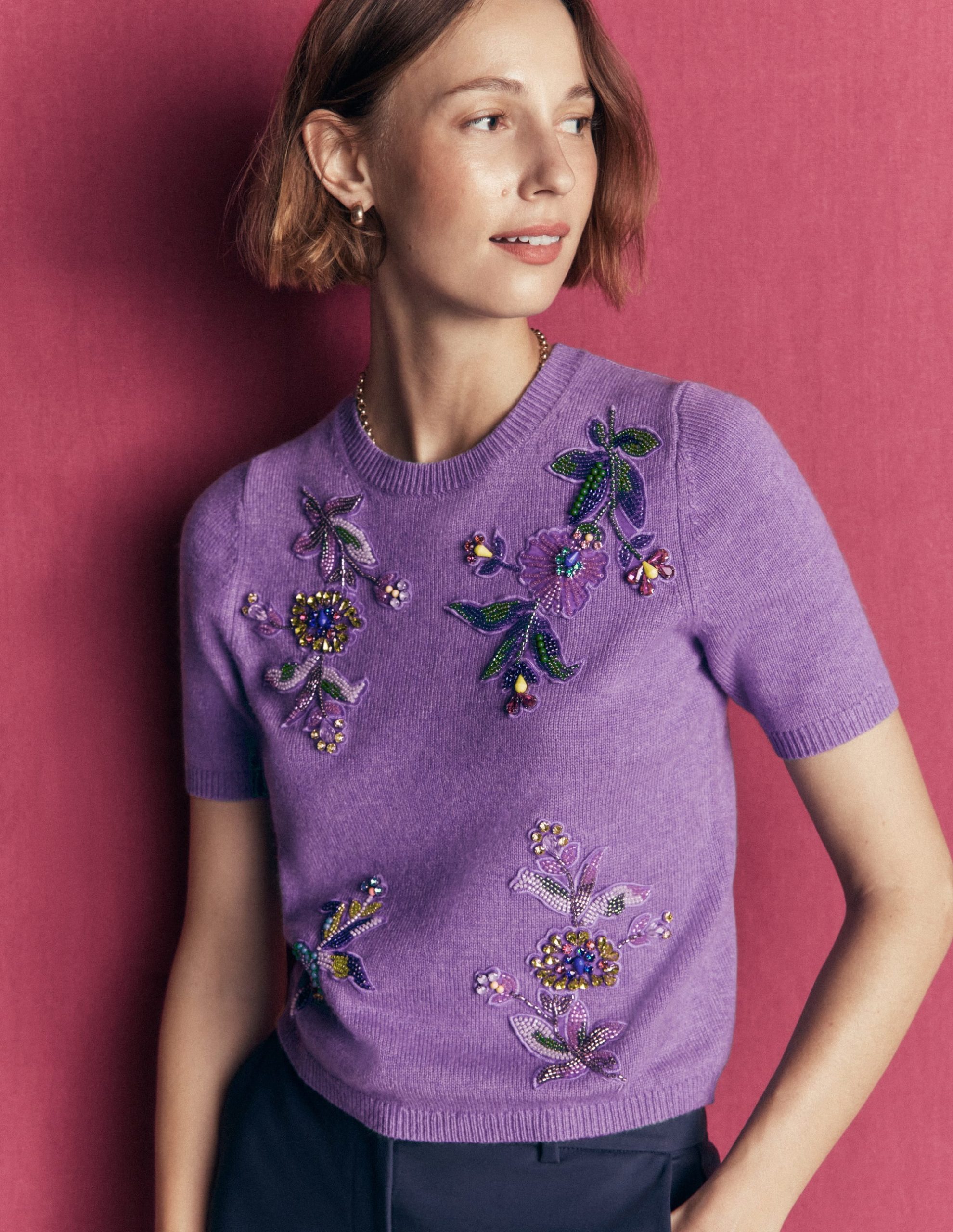 Ria Embellished Knit T-Shirt-Amethyst Purple - Image 2