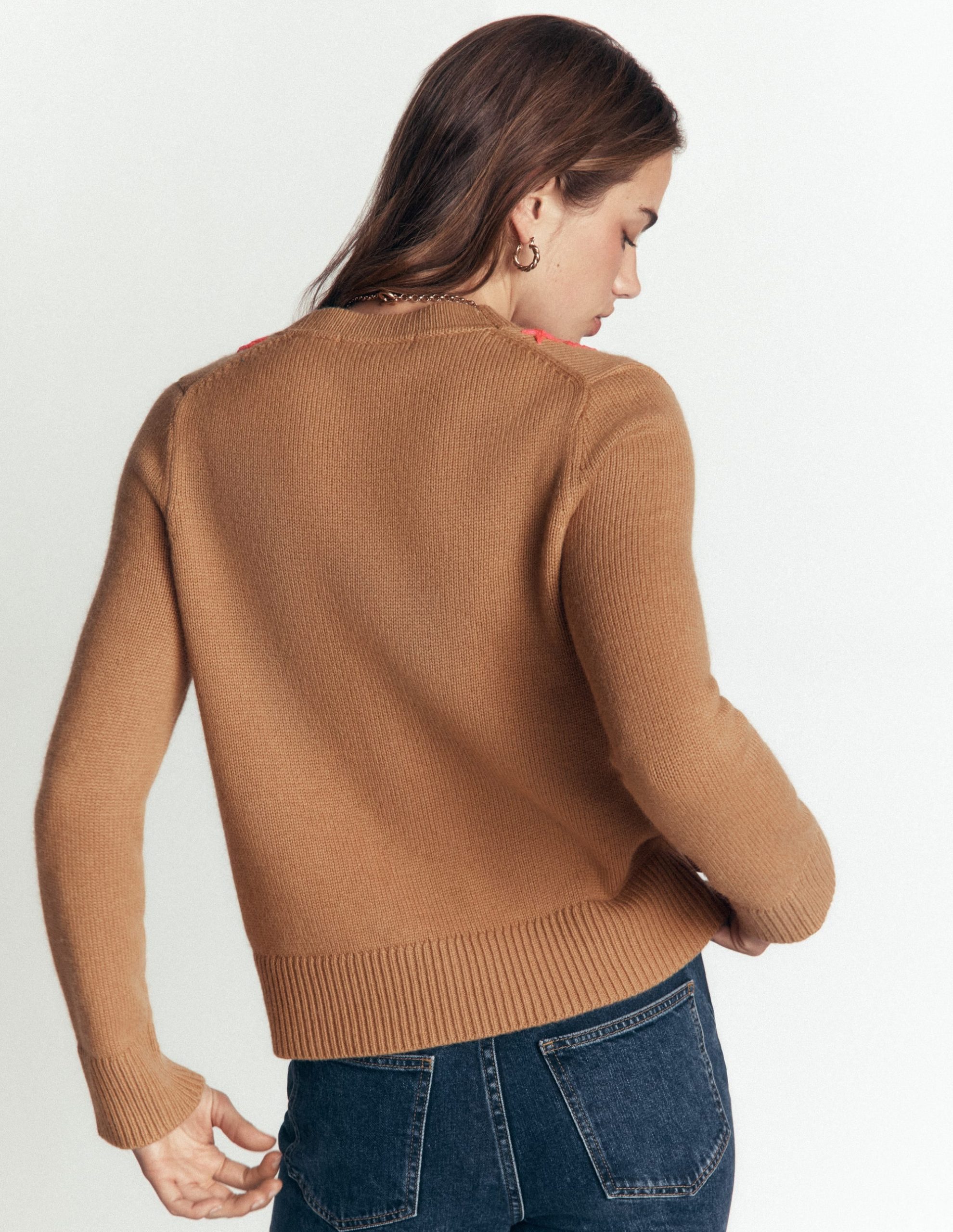 Ella Embroidered Knit Cardigan-Camel. Embroidery - Image 2