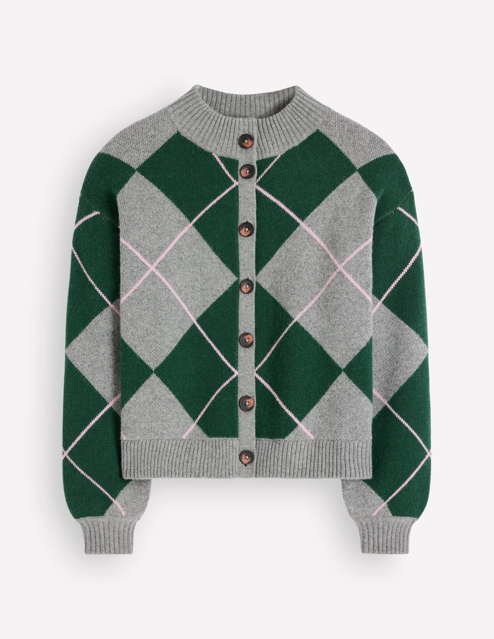 Jemma Jacquard Knit Cardigan-Hunter Green Argyle - Image 5