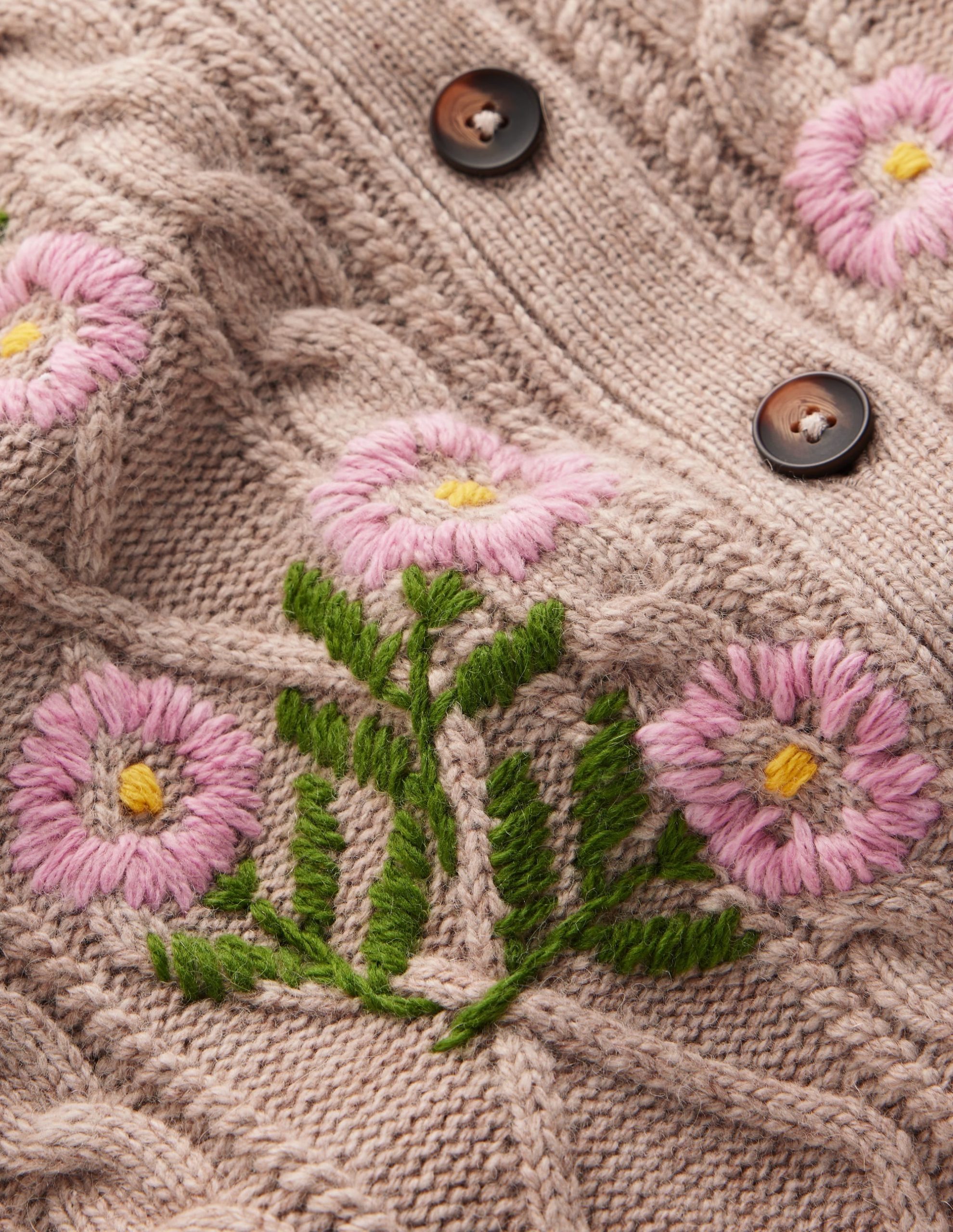 Cable Knitted Cardigan-Mink Melange. Embroidery - Image 8