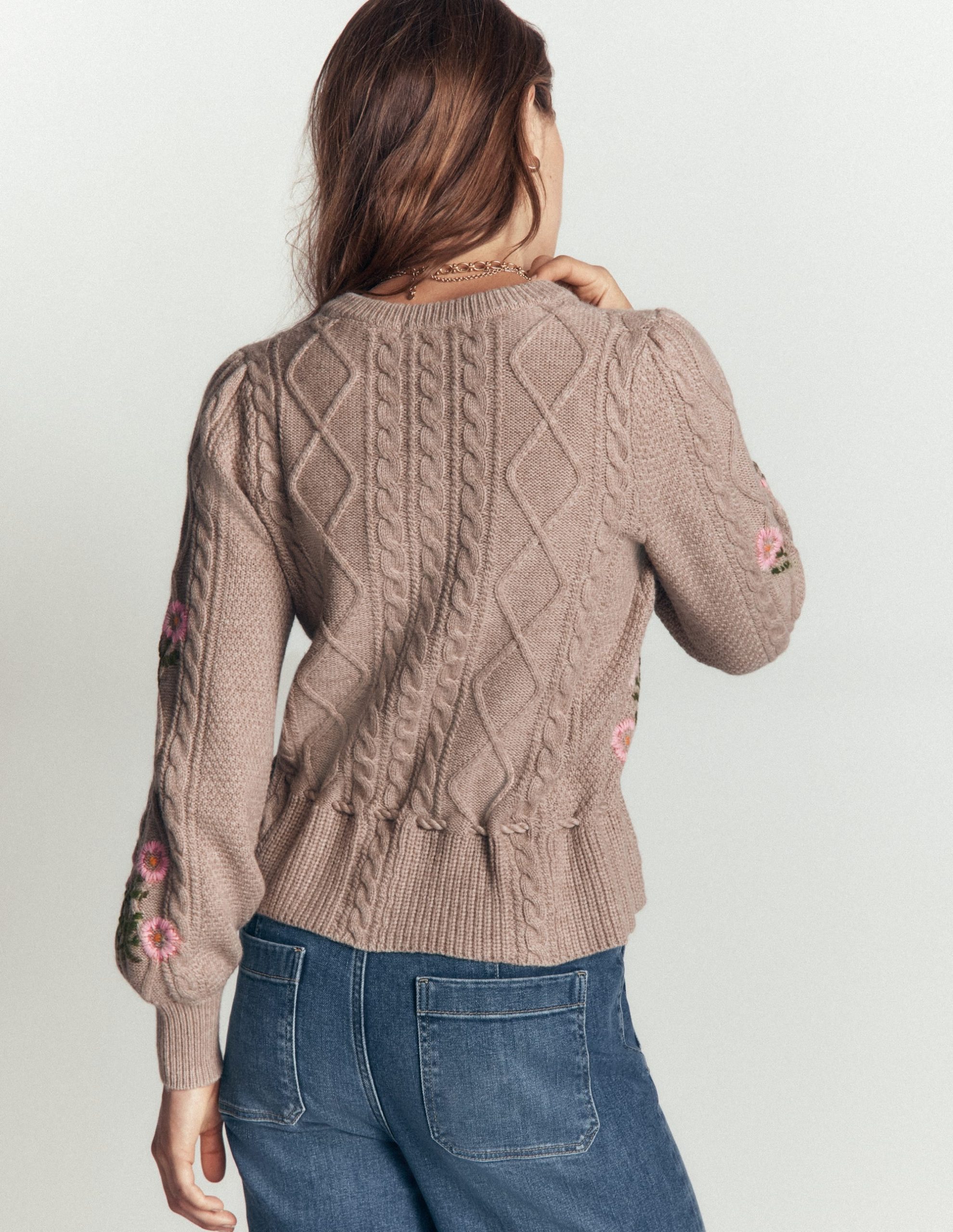 Cable Knitted Cardigan-Mink Melange. Embroidery - Image 2