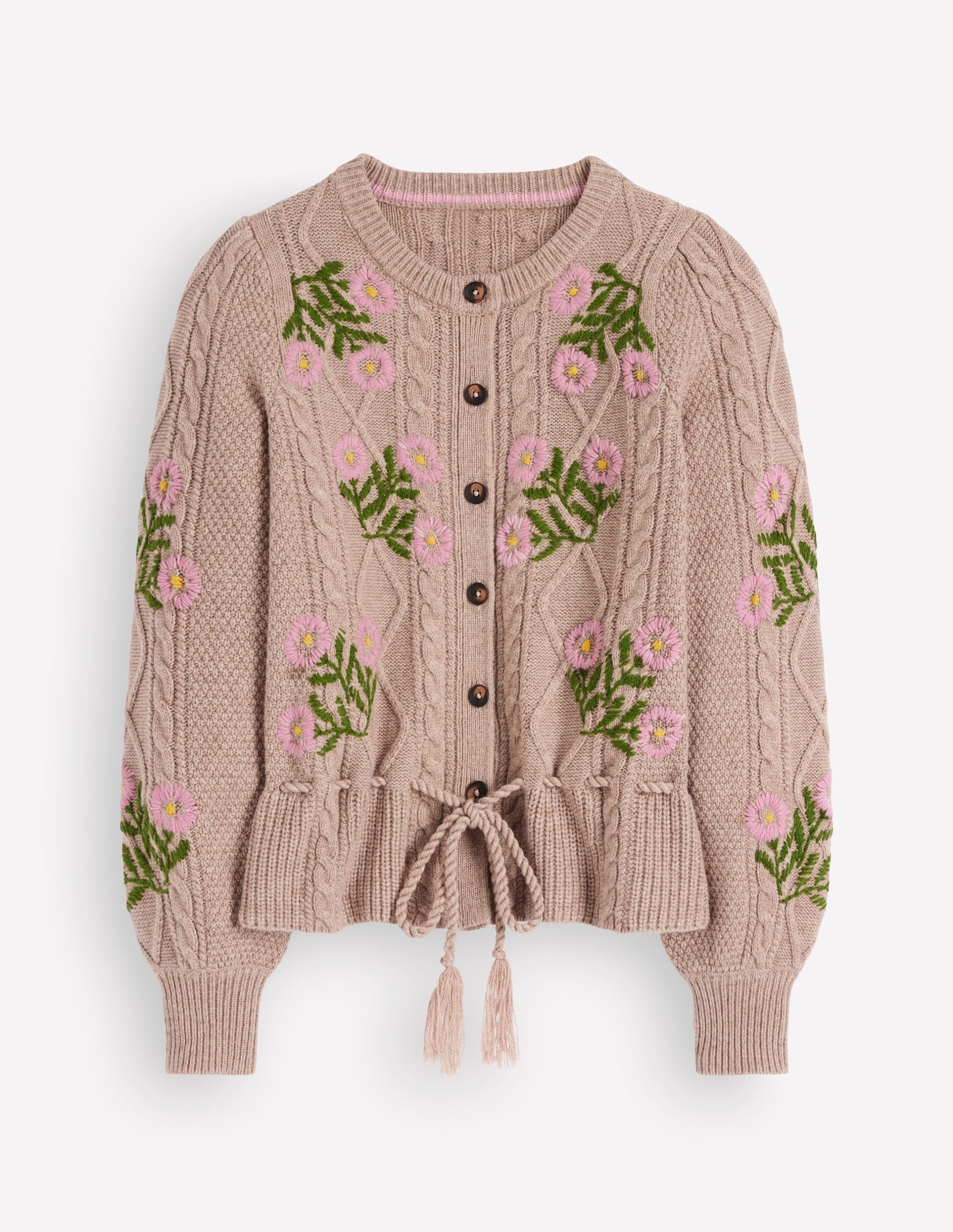Cable Knitted Cardigan-Mink Melange. Embroidery - Image 7