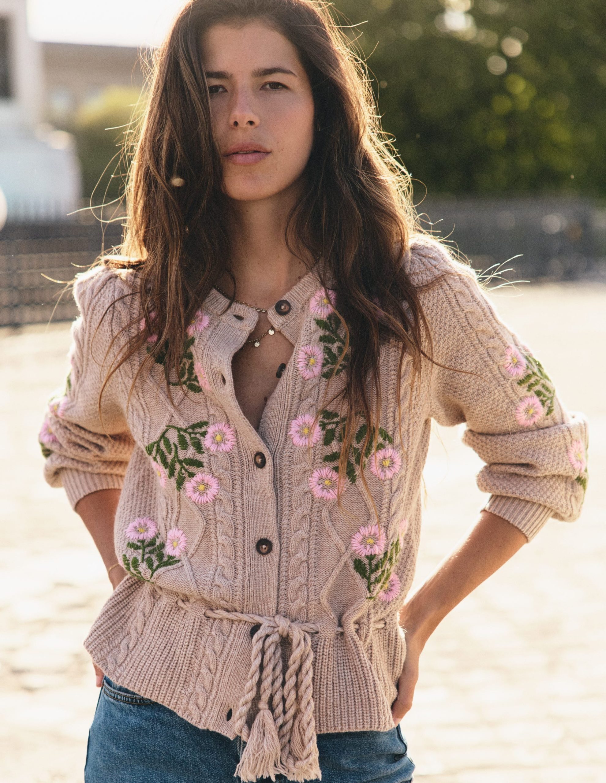 Cable Knitted Cardigan-Mink Melange. Embroidery - Image 6