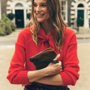 Lydia Tie Neck Knitted Sweater-Poppy Red