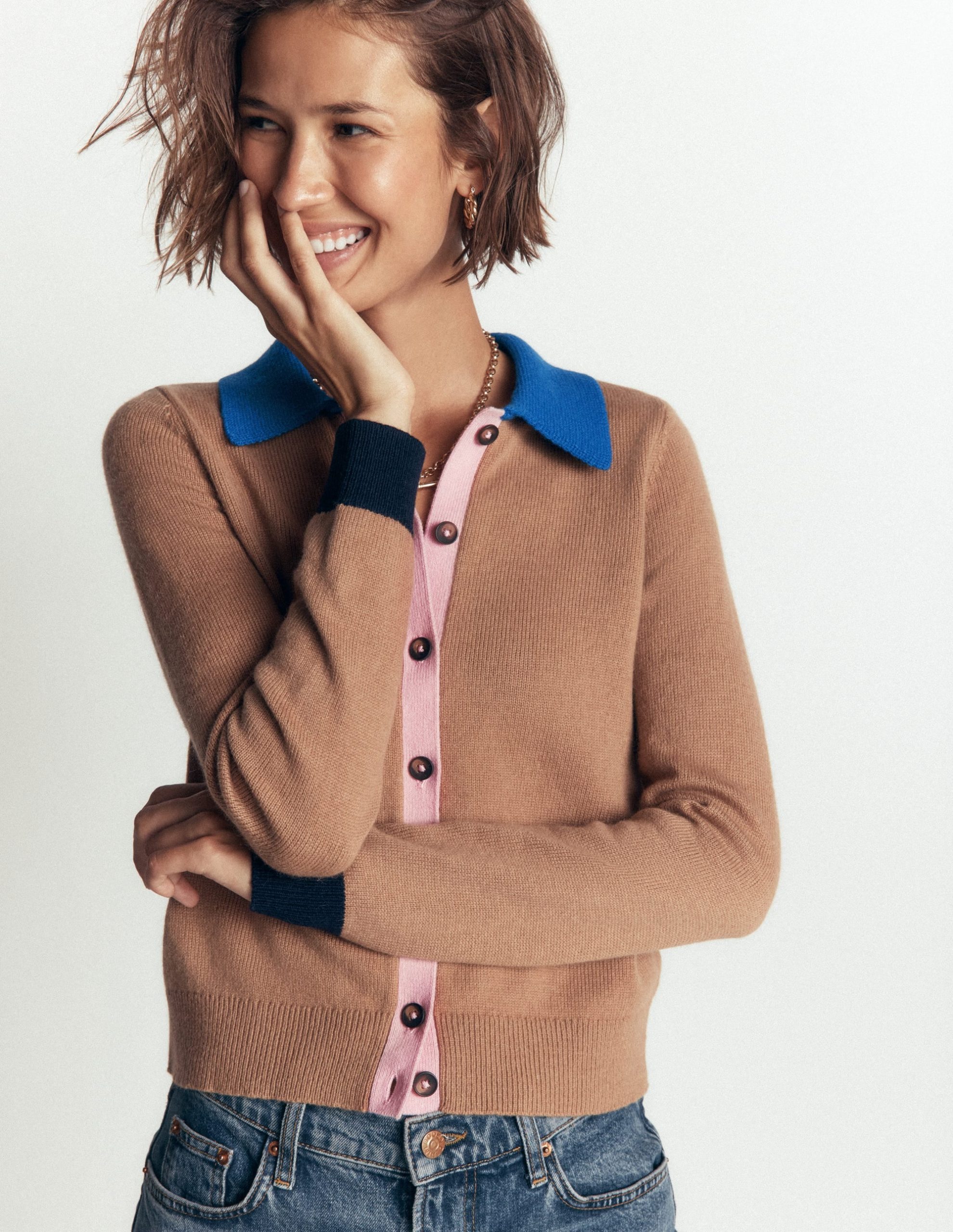 Ariadne Wool Blend Cardigan-Camel Melange. Colour Block - Image 2