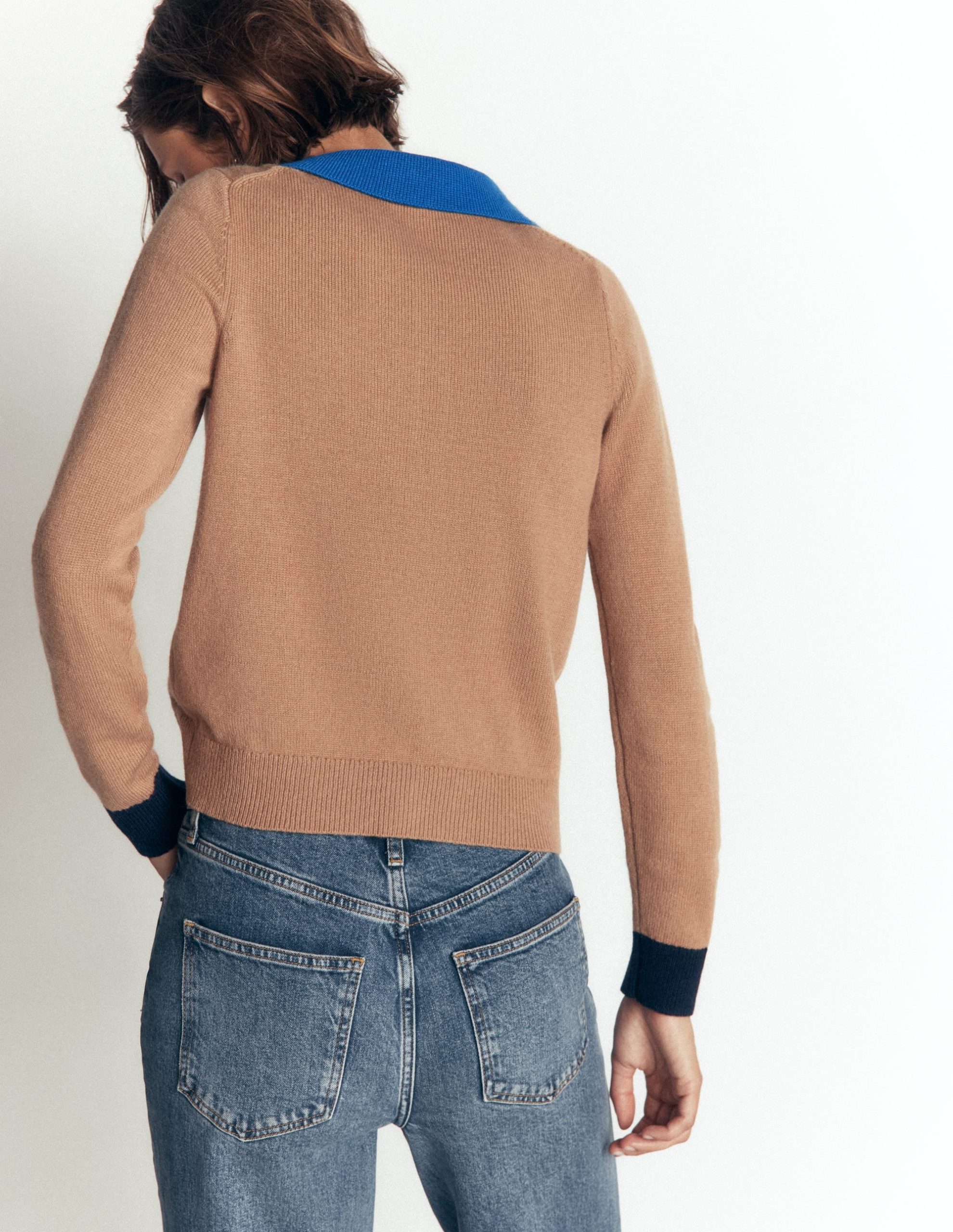 Ariadne Wool Blend Cardigan-Camel Melange. Colour Block - Image 3