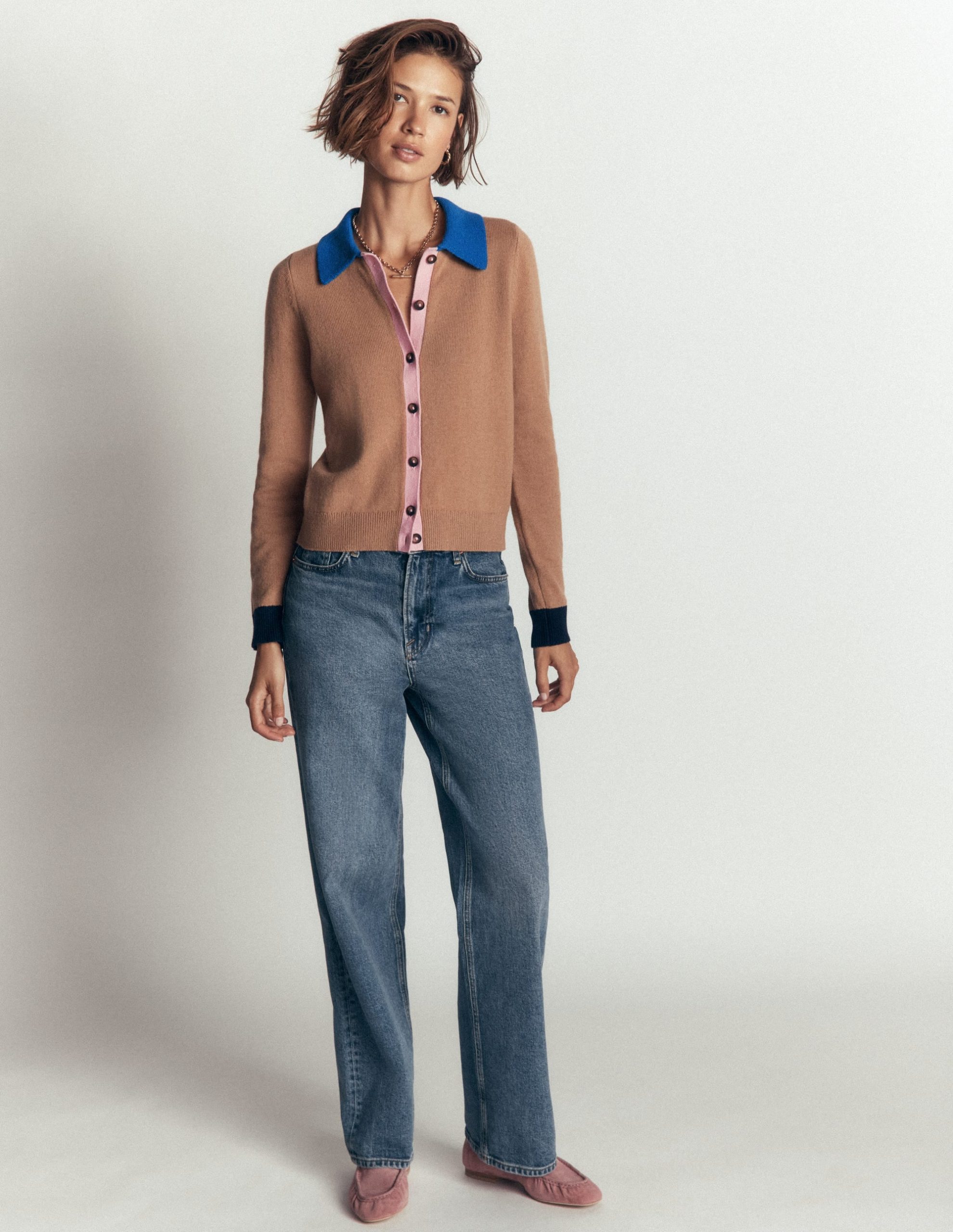Ariadne Wool Blend Cardigan-Camel Melange. Colour Block - Image 4