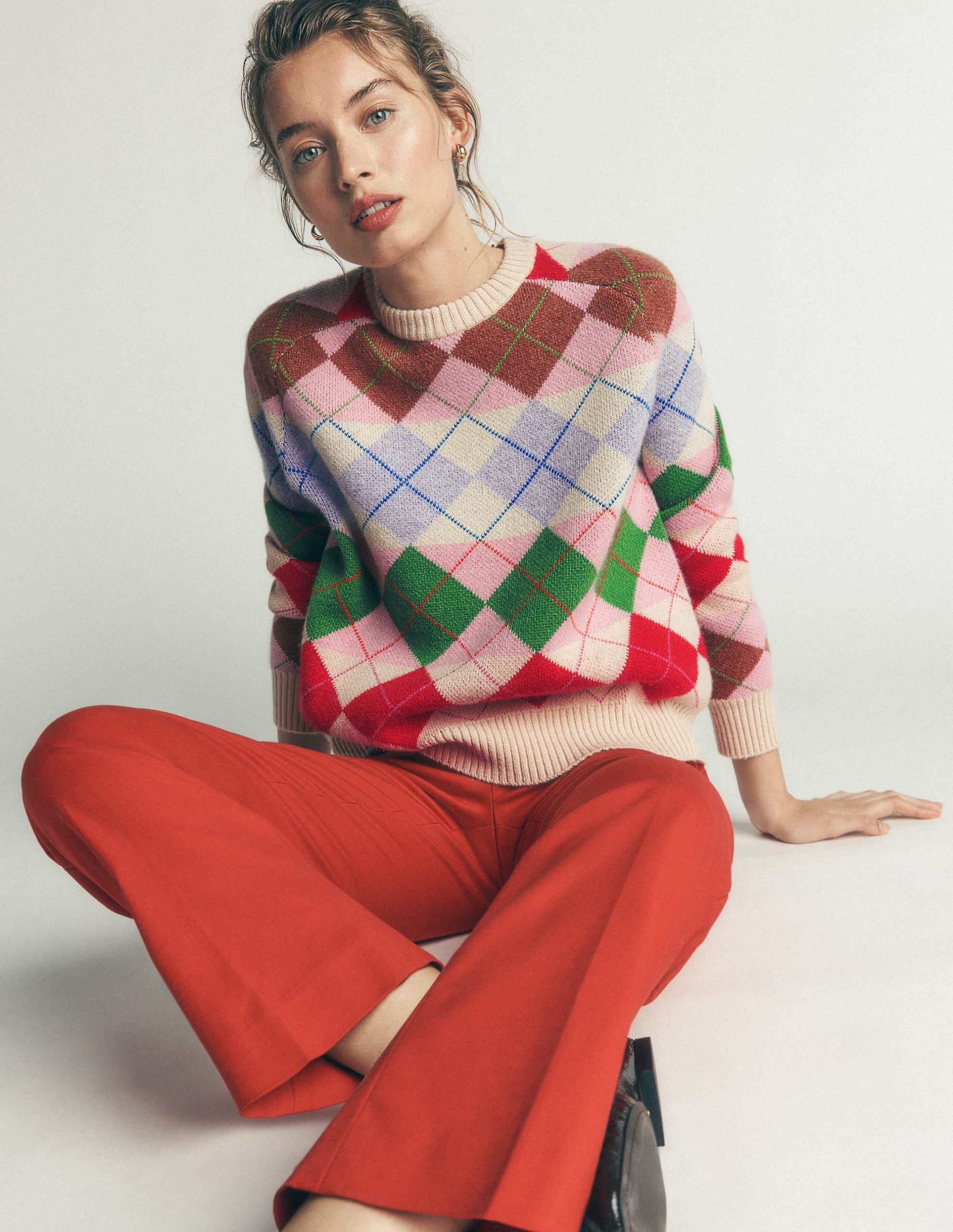 Ariadne Wool Blend Sweater-Multi Argyle - Image 2
