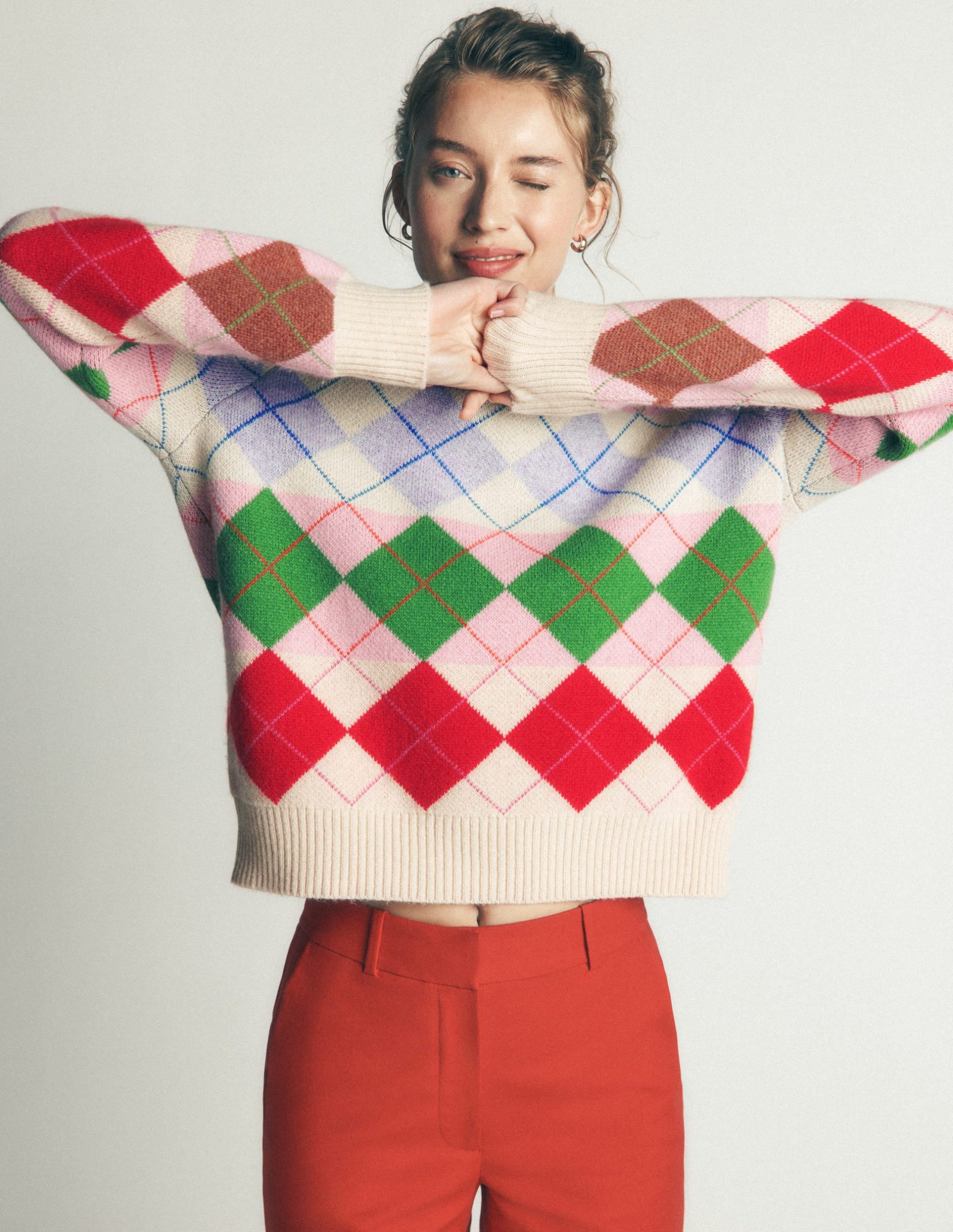 Ariadne Wool Blend Sweater-Multi Argyle - Image 6