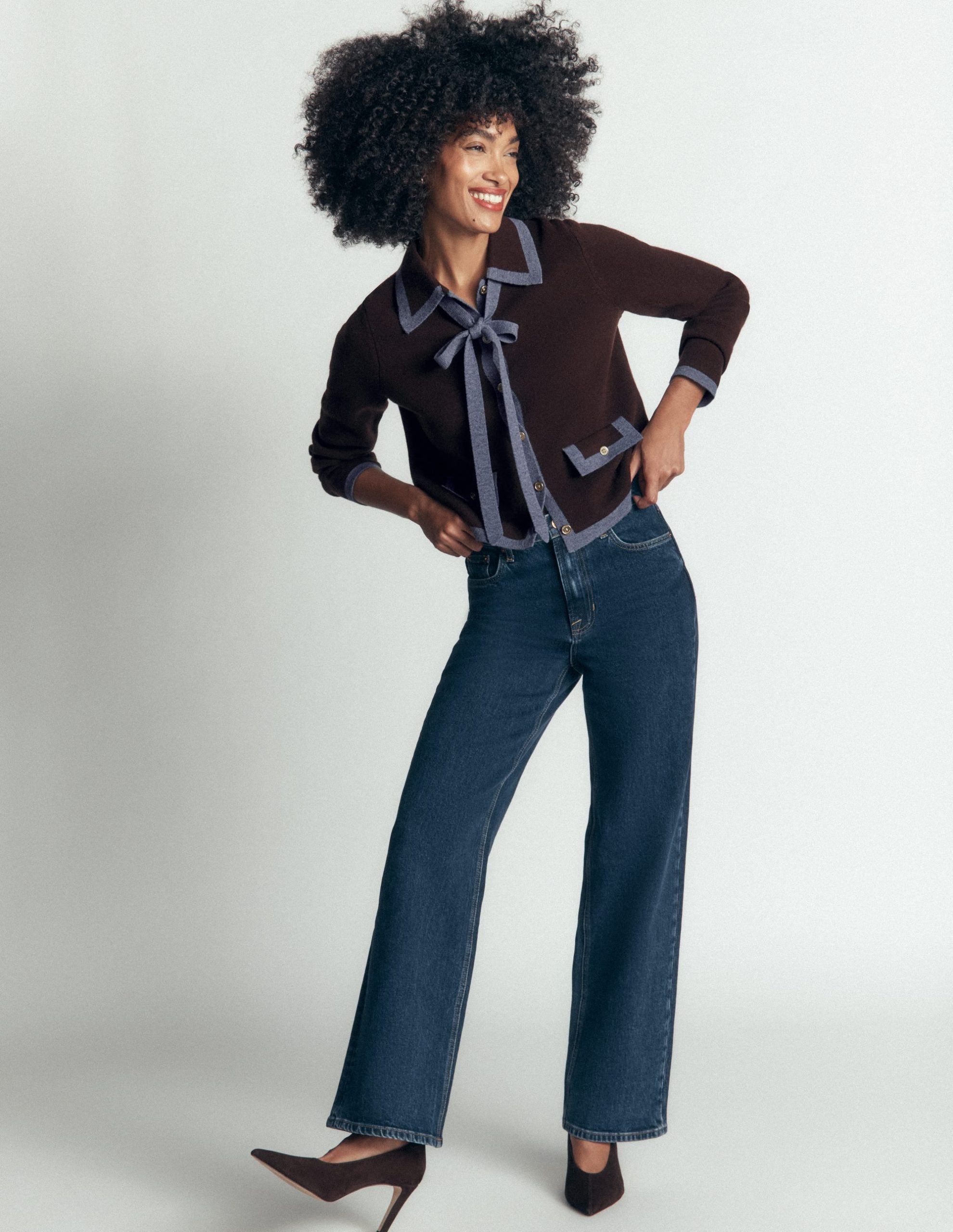 Elizabeth Bow Knitted Jacket-Bitter Chocolate