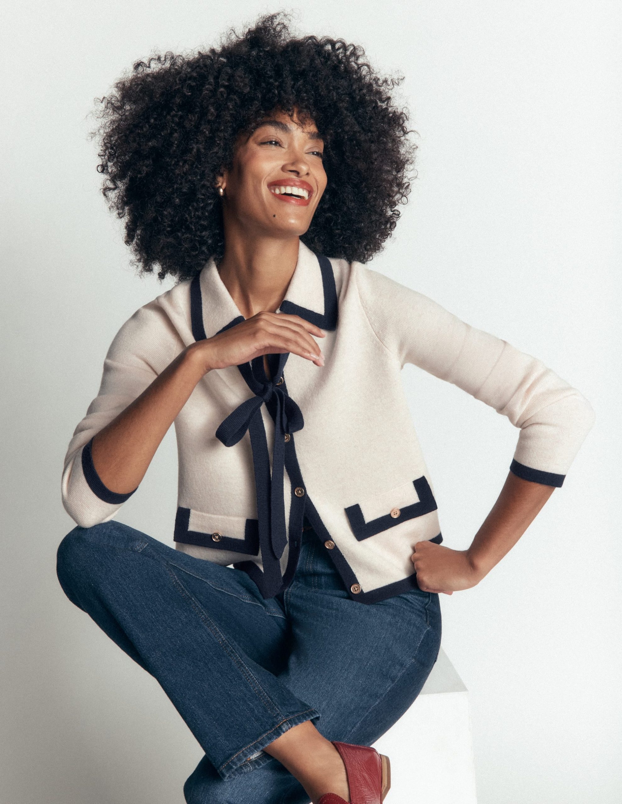 Elizabeth Bow Knitted Jacket-Warm Ivory - Image 2