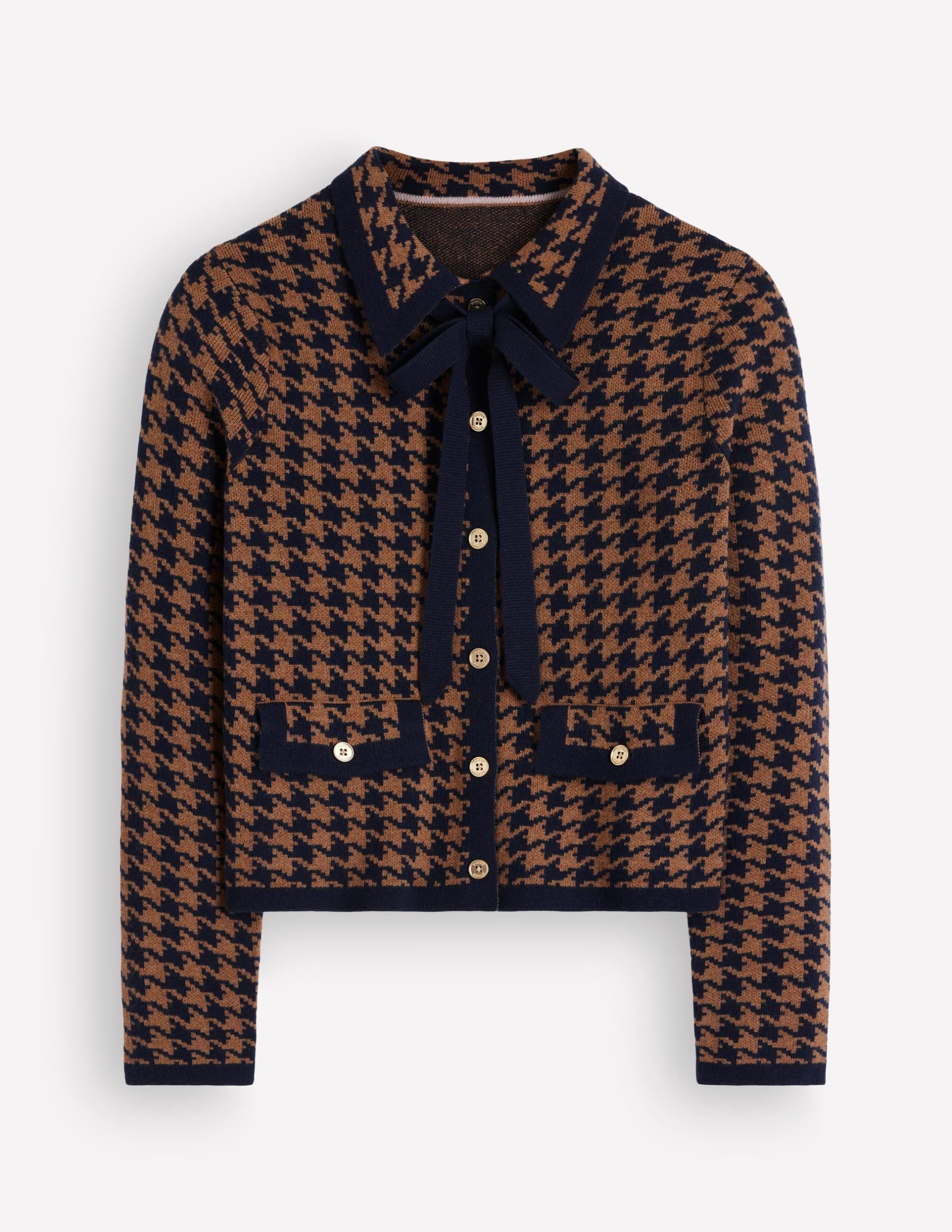 Elizabeth Bow Knitted Jacket-Camel. Dogstooth - Image 6
