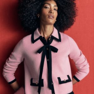 Elizabeth Bow Knitted Jacket-Spring Blossom Pink