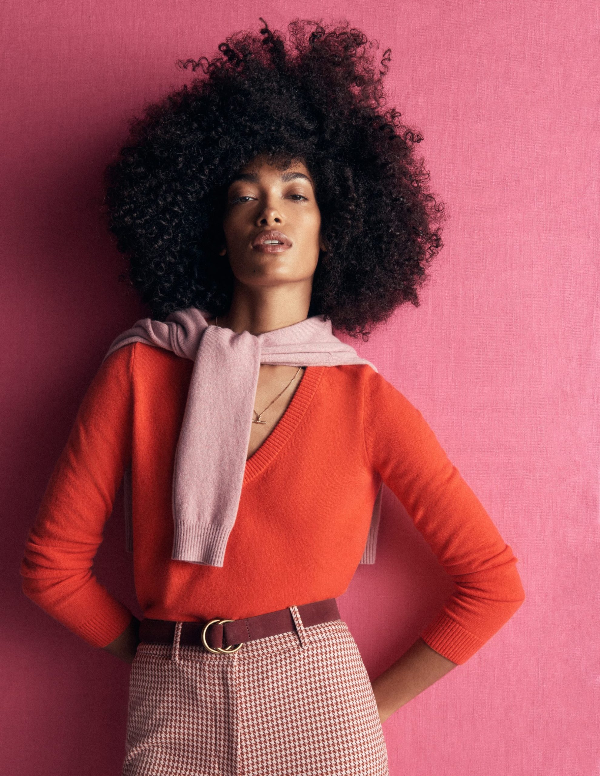 Elsie Cashmere V Neck Sweater-Orange Lily