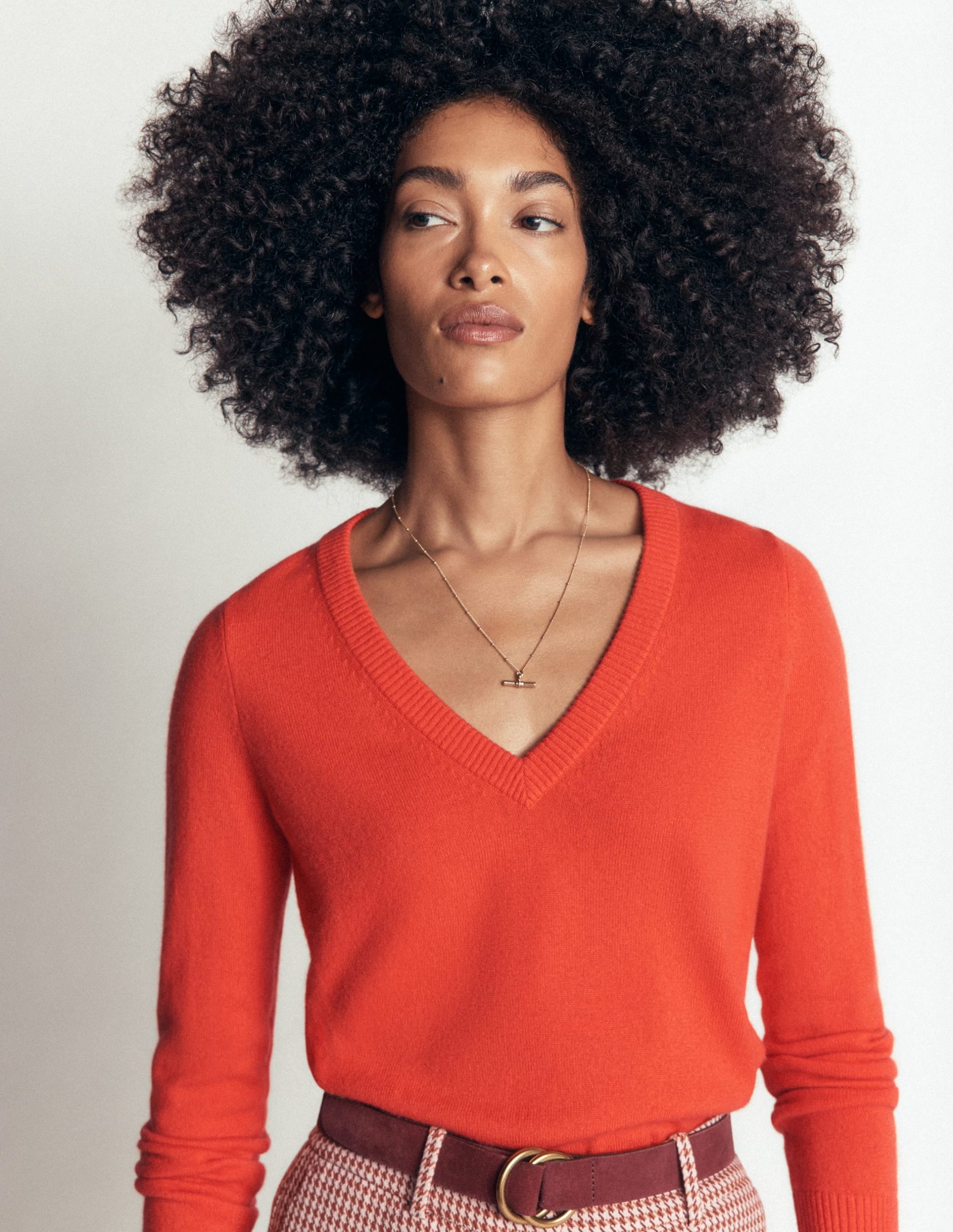 Elsie Cashmere V Neck Sweater-Orange Lily - Image 2