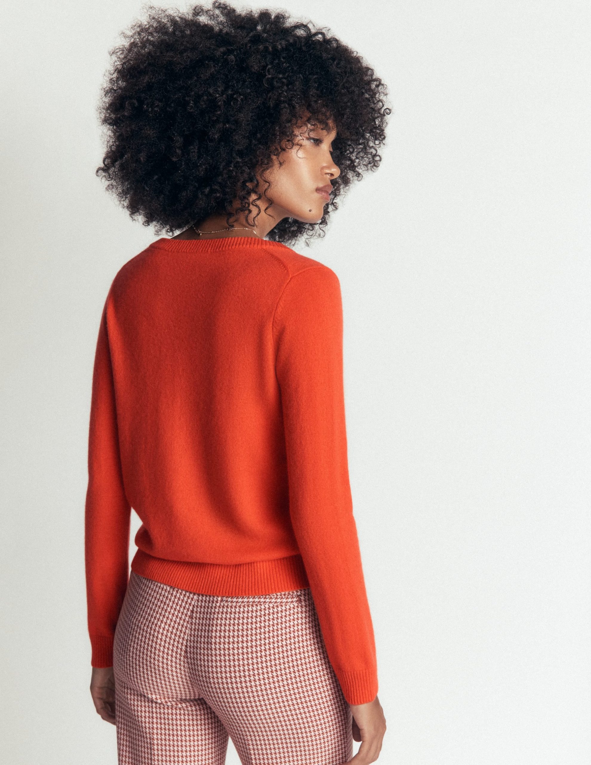 Elsie Cashmere V Neck Sweater-Orange Lily - Image 3