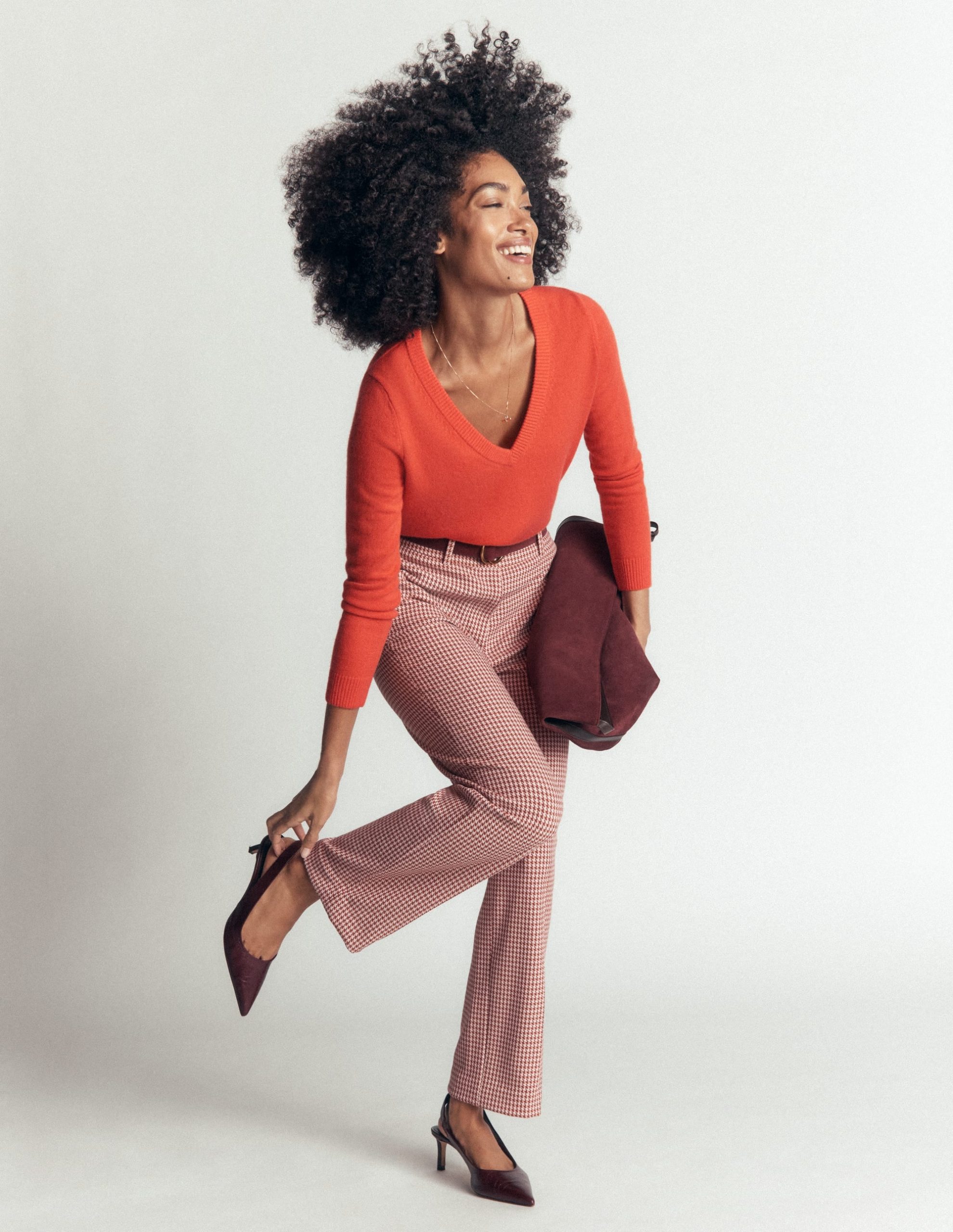 Elsie Cashmere V Neck Sweater-Orange Lily - Image 4