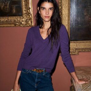 Elsie Cashmere V Neck Sweater-Deep Grape