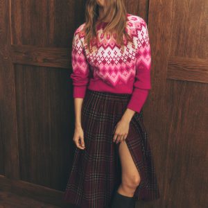 Mae Fair Isle Knitted Sweater-Red Bud Melange