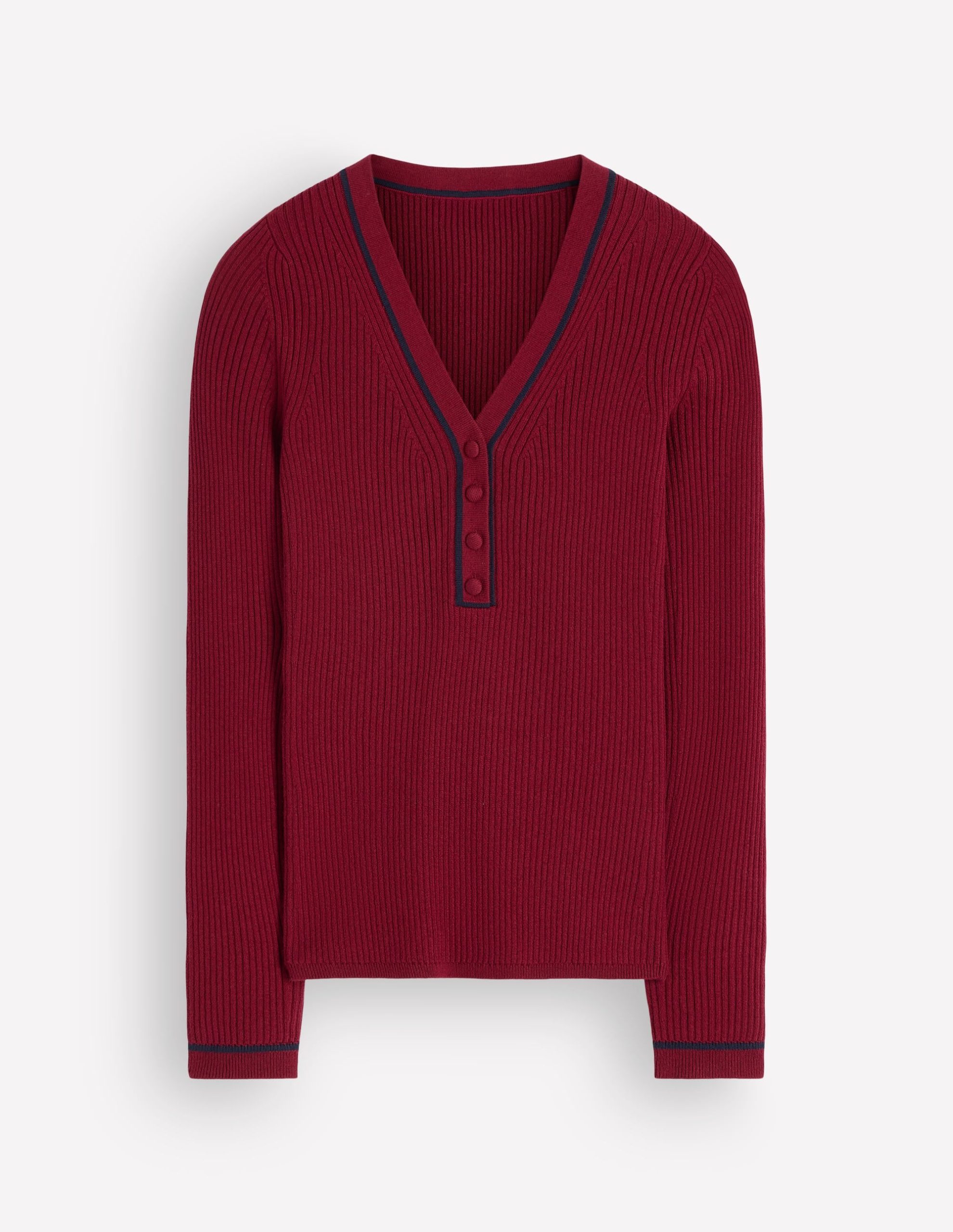 Paula Ribbed V Neck Jumper-Merlot - Image 5