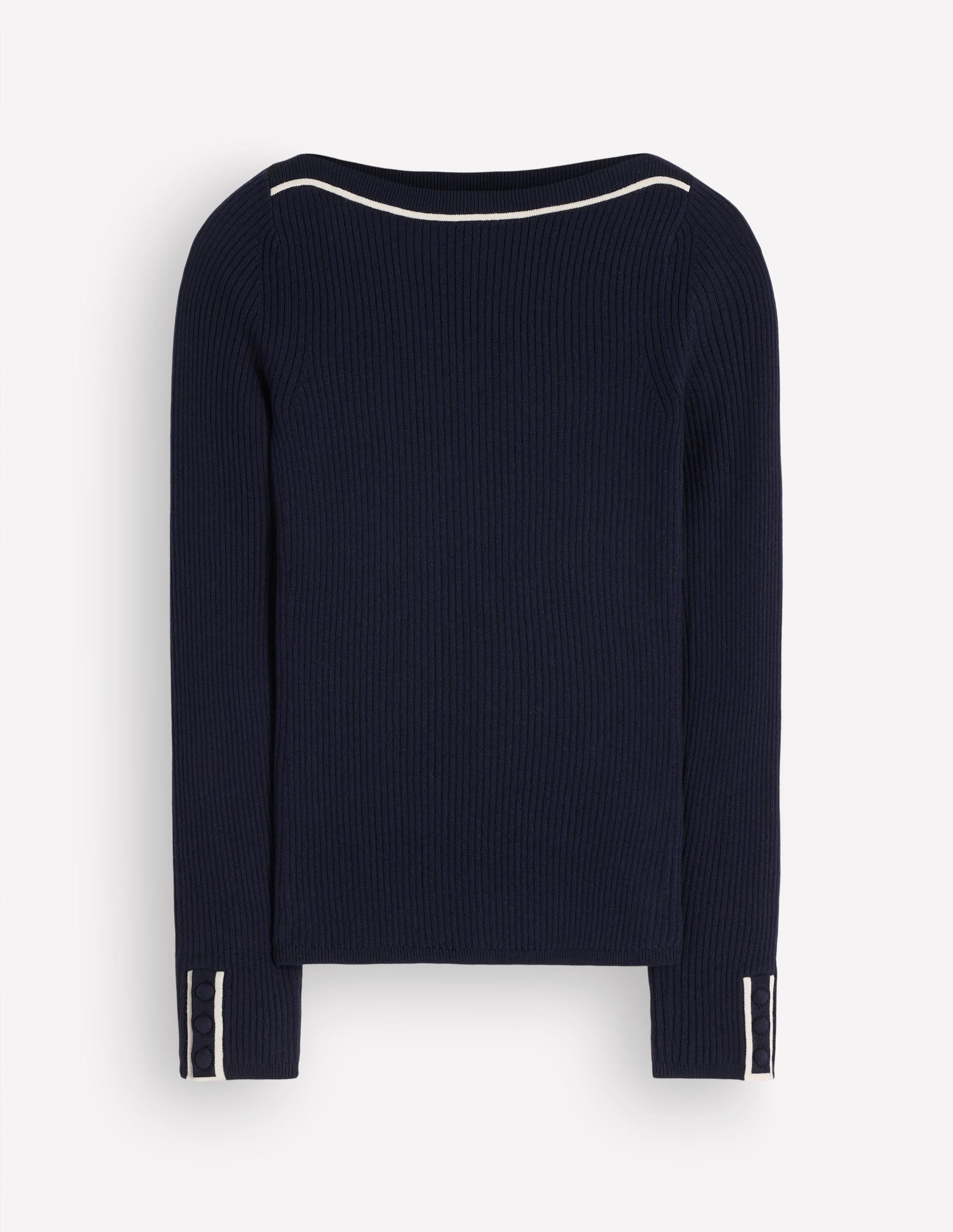 Paula Ribbed Boatneck Jumper-Navy - Image 5
