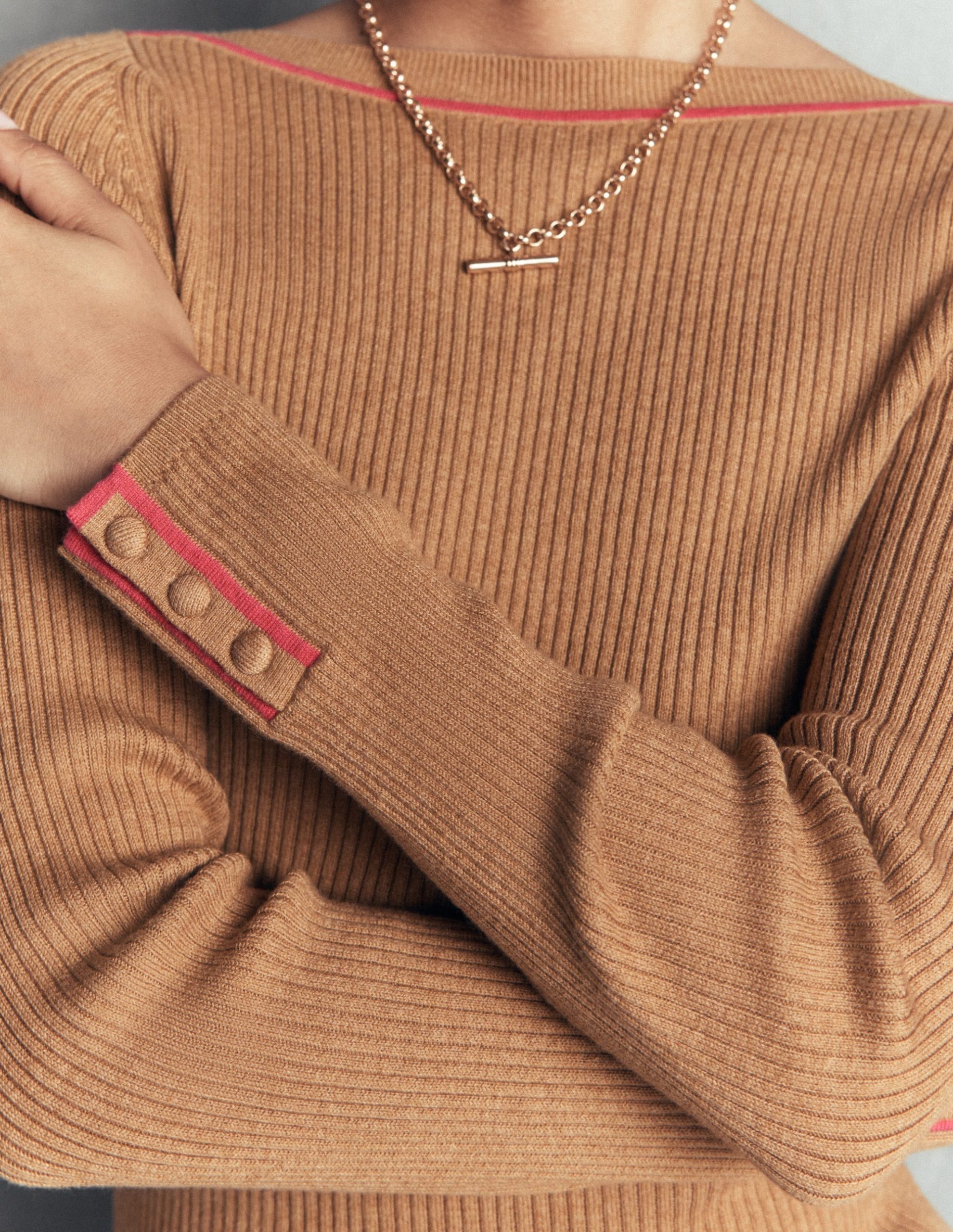 Paula Ribbed Boatneck Jumper-Camel - Image 3