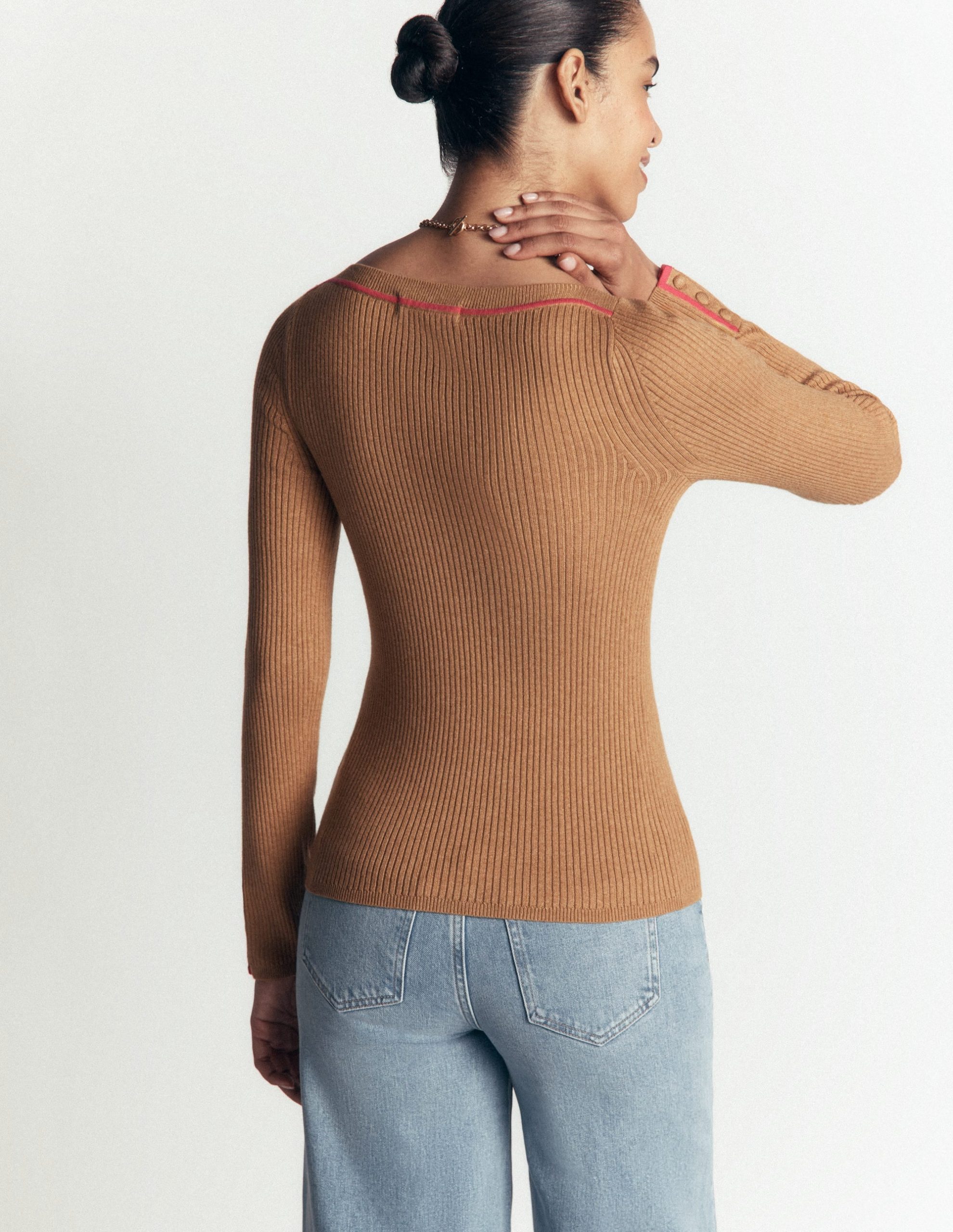 Paula Ribbed Boatneck Jumper-Camel - Image 4