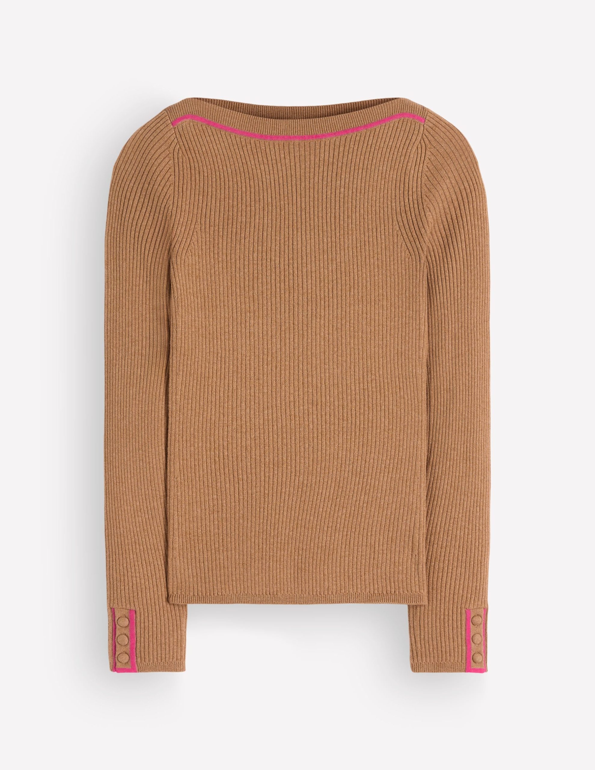 Paula Ribbed Boatneck Jumper-Camel - Image 6