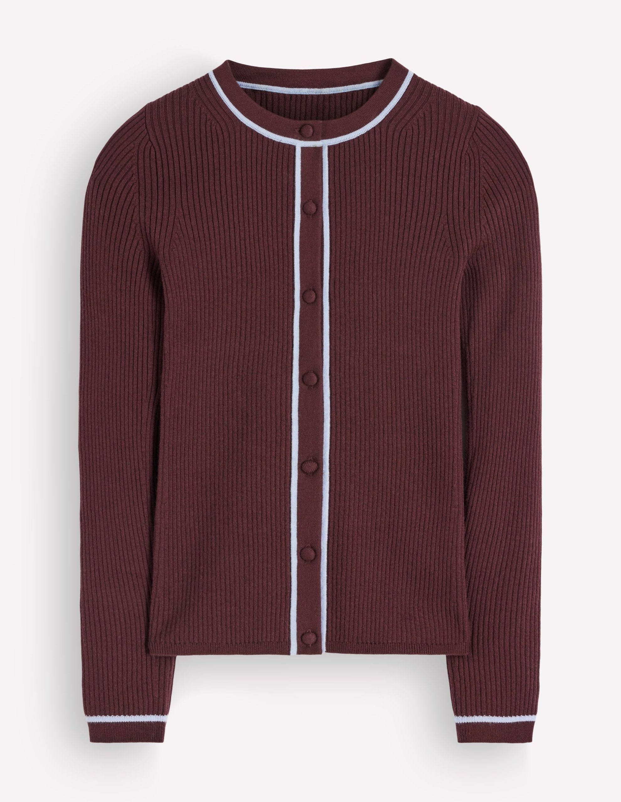 Paula Ribbed Crew Cardigan-Bitter Chocolate - Image 5