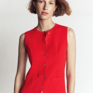 Crew Milano Knit Waistcoat-Poppy Red