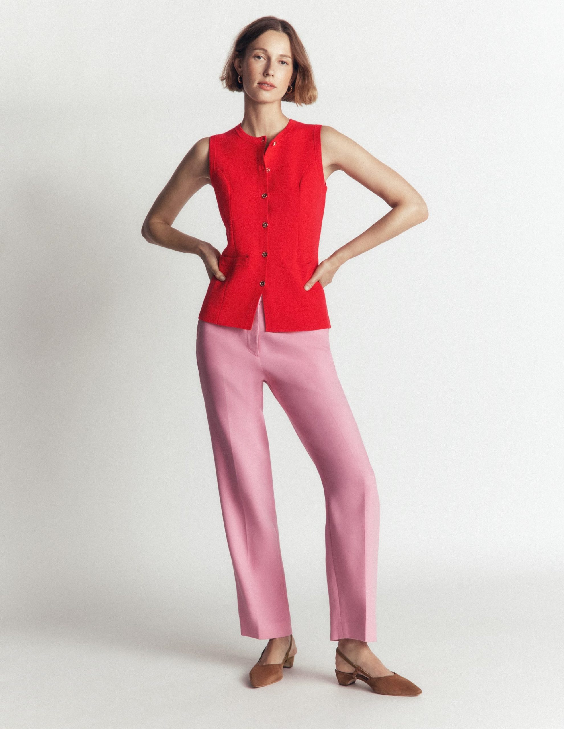 Crew Milano Knit Waistcoat-Poppy Red - Image 3
