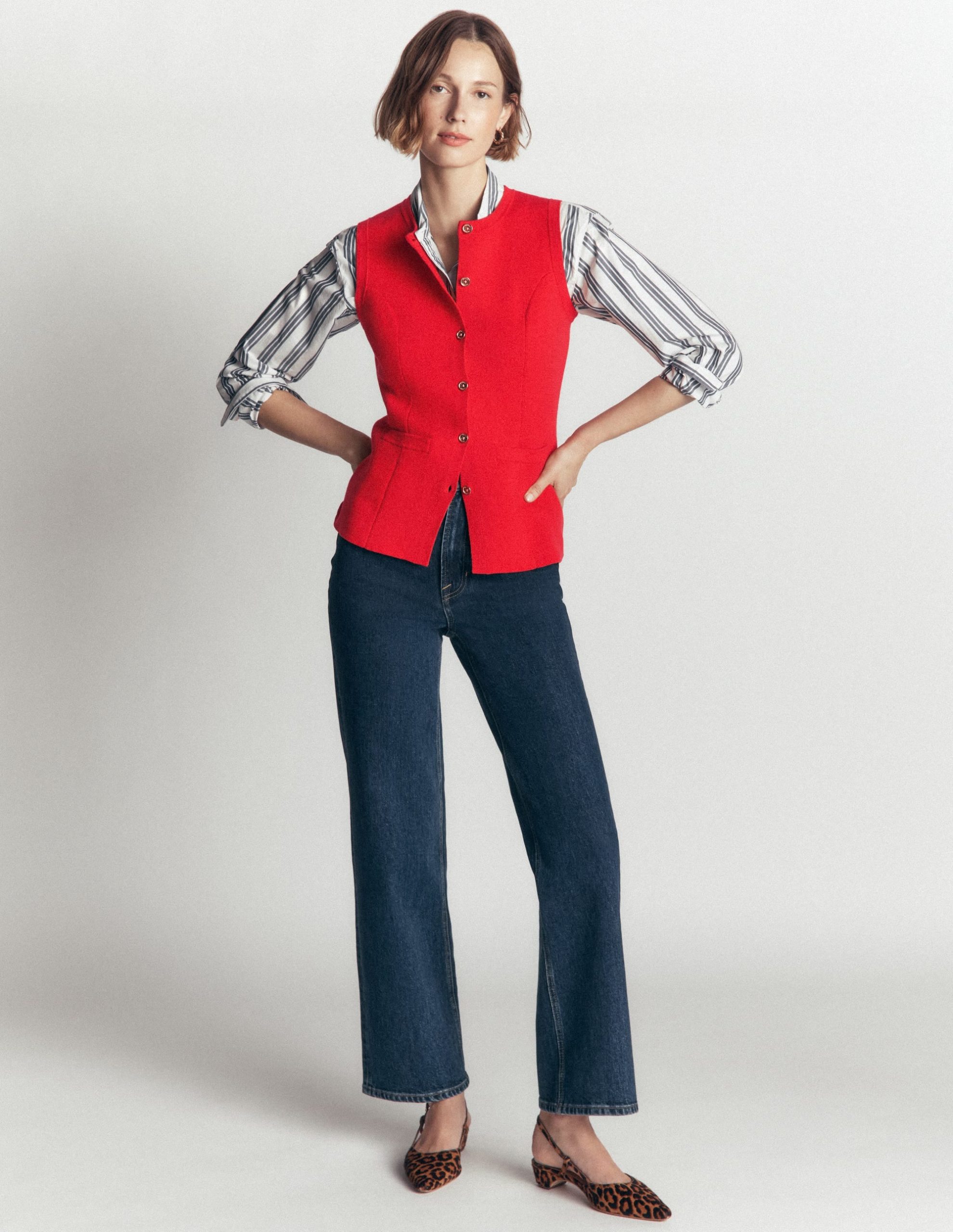 Crew Milano Knit Waistcoat-Poppy Red - Image 5