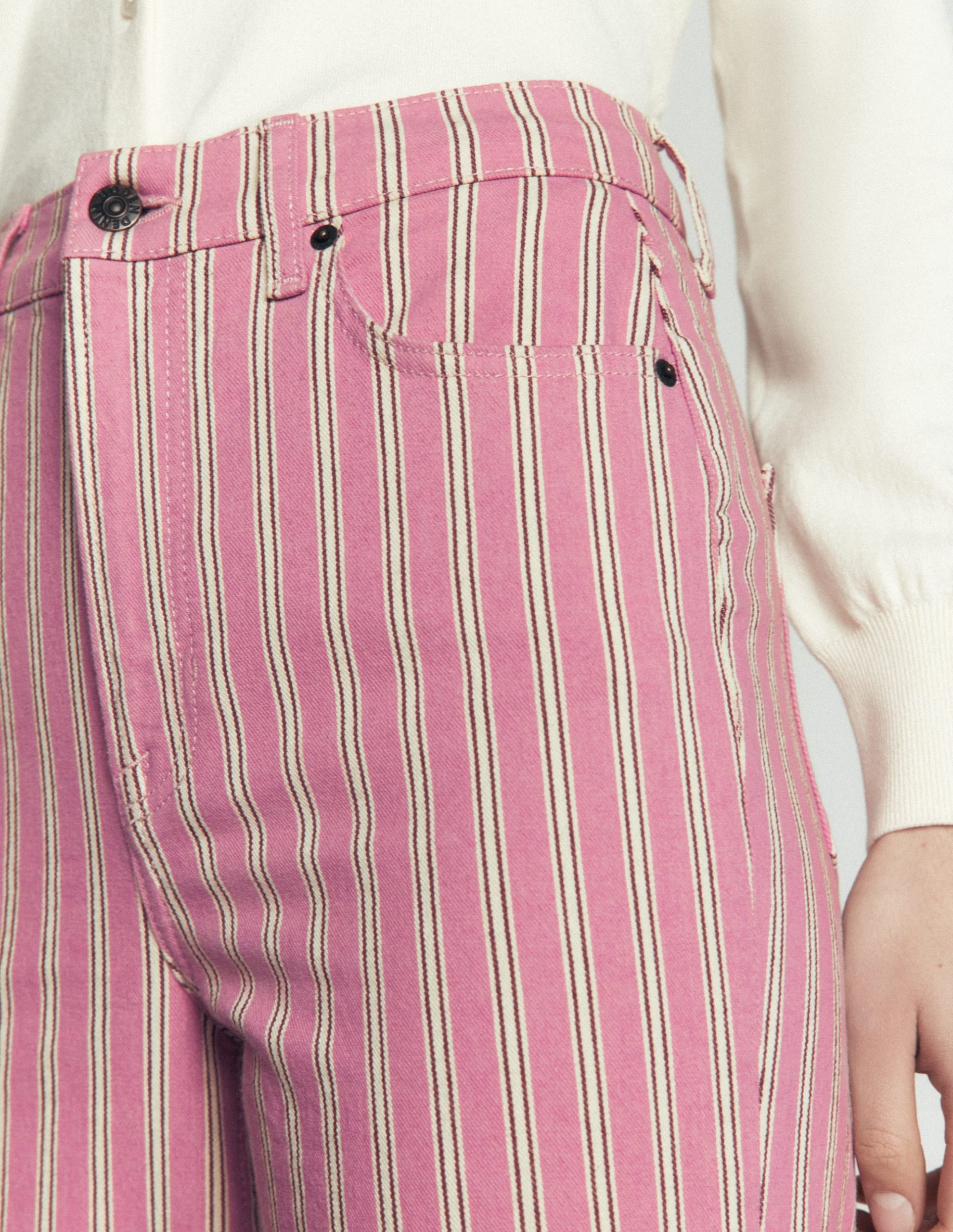 High Rise Column Leg Jeans-Pink. Maroon Tram Stripe - Image 2