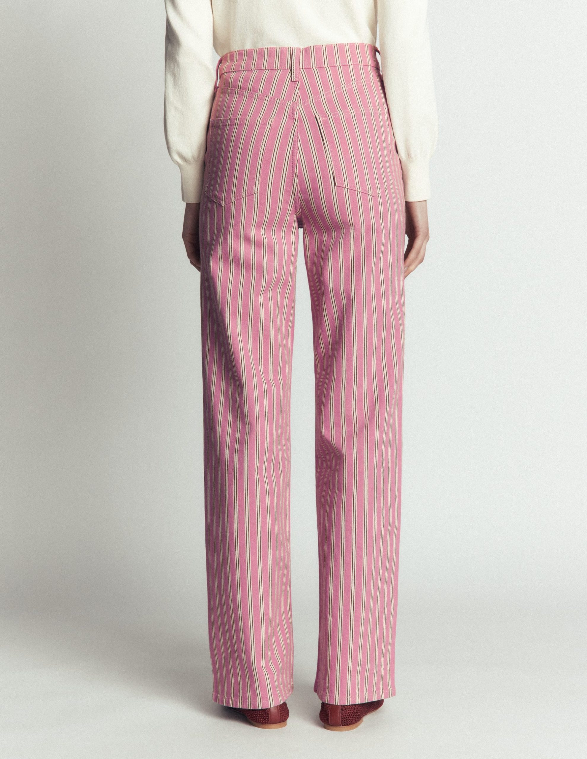 High Rise Column Leg Jeans-Pink. Maroon Tram Stripe - Image 3