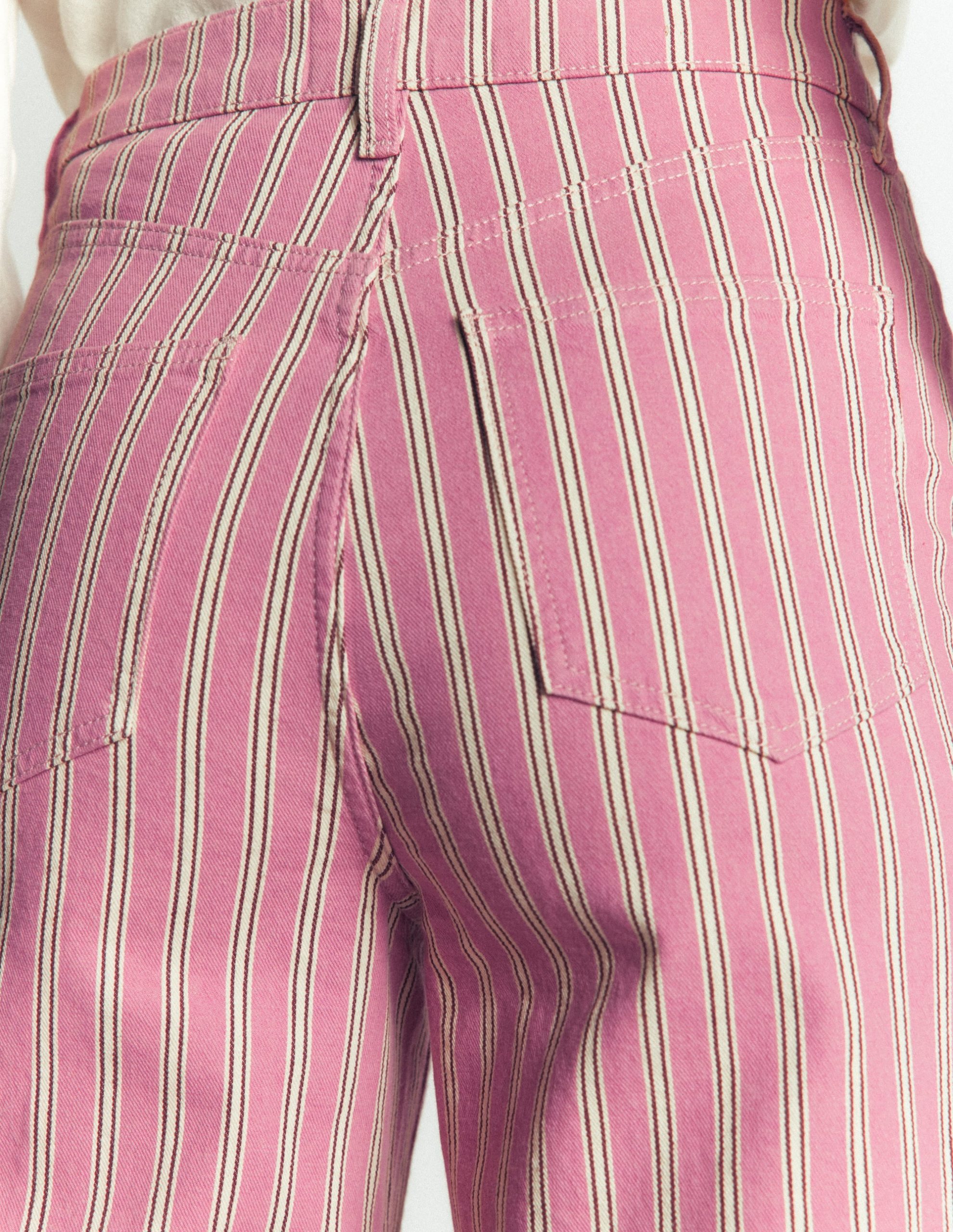 High Rise Column Leg Jeans-Pink. Maroon Tram Stripe - Image 5