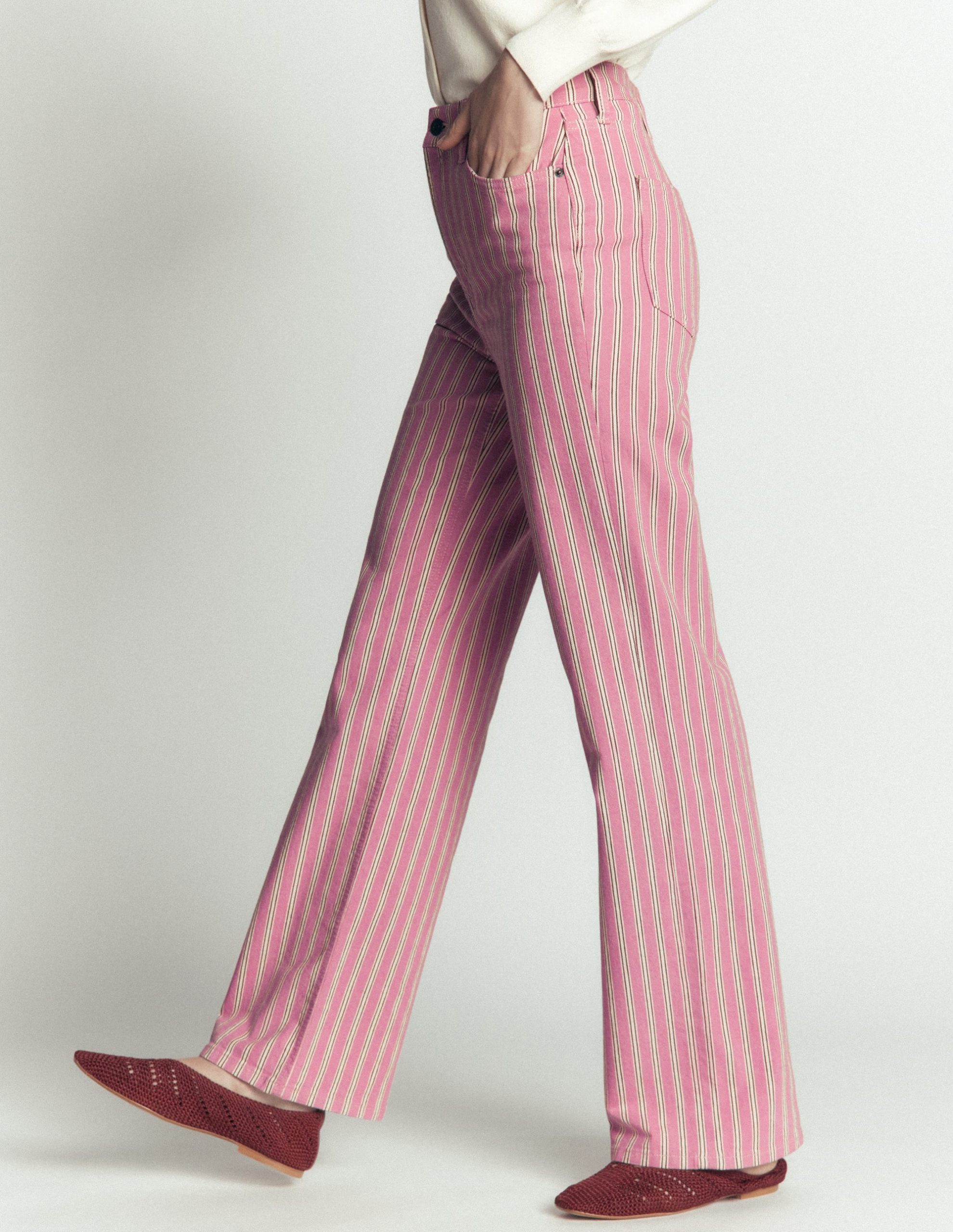 High Rise Column Leg Jeans-Pink. Maroon Tram Stripe - Image 6