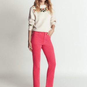 High Rise Cord Slim Jeans-Holly Berry