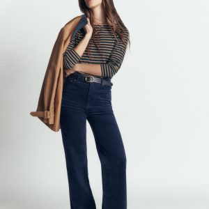 5-Pocket Cord Column Jeans-Navy