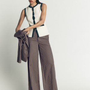 Belgravia Tailored Pants-Navy. Camel Stripe